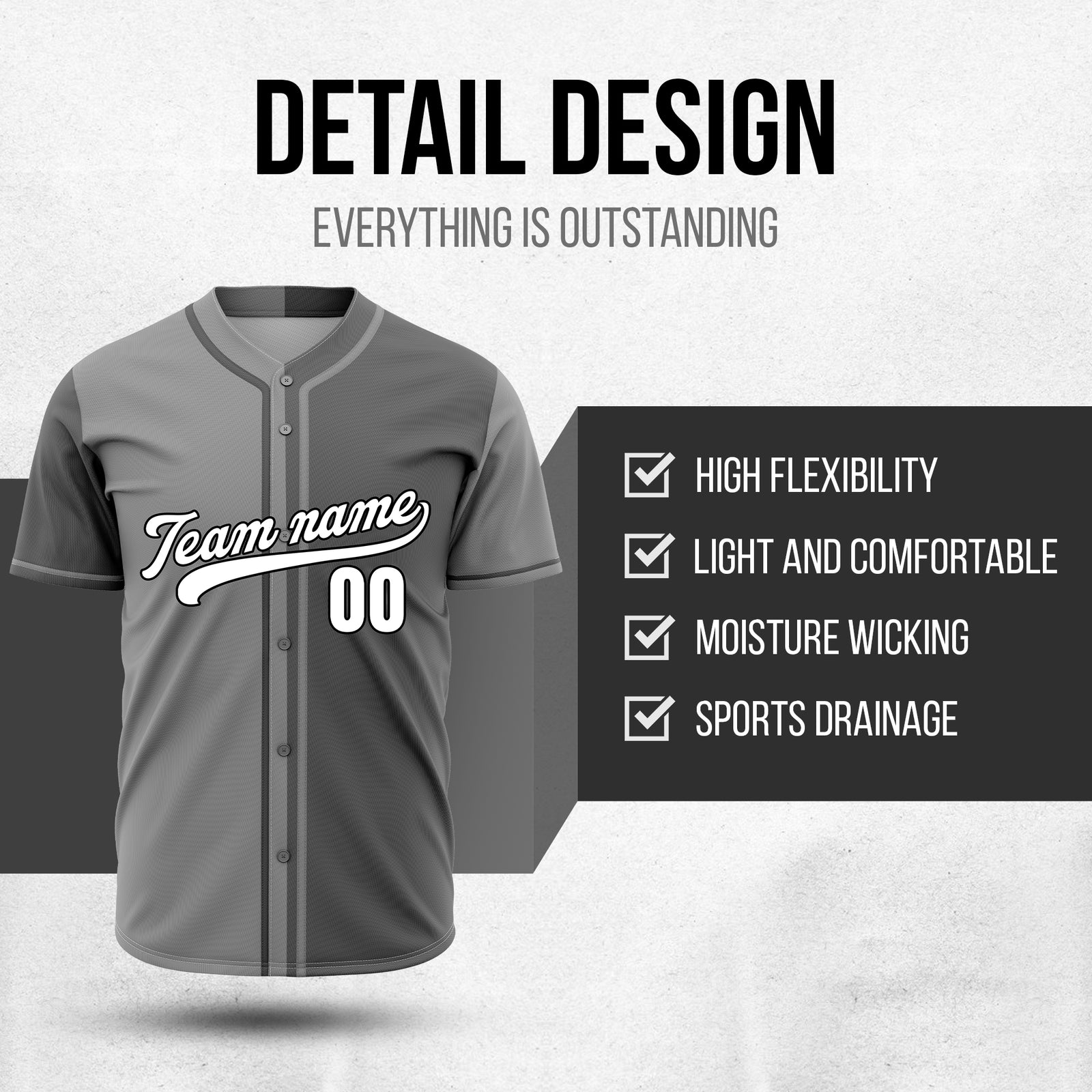 Custom Split Baseball Dark Grey Sports Jersey Personalized Uniform with Name & Number