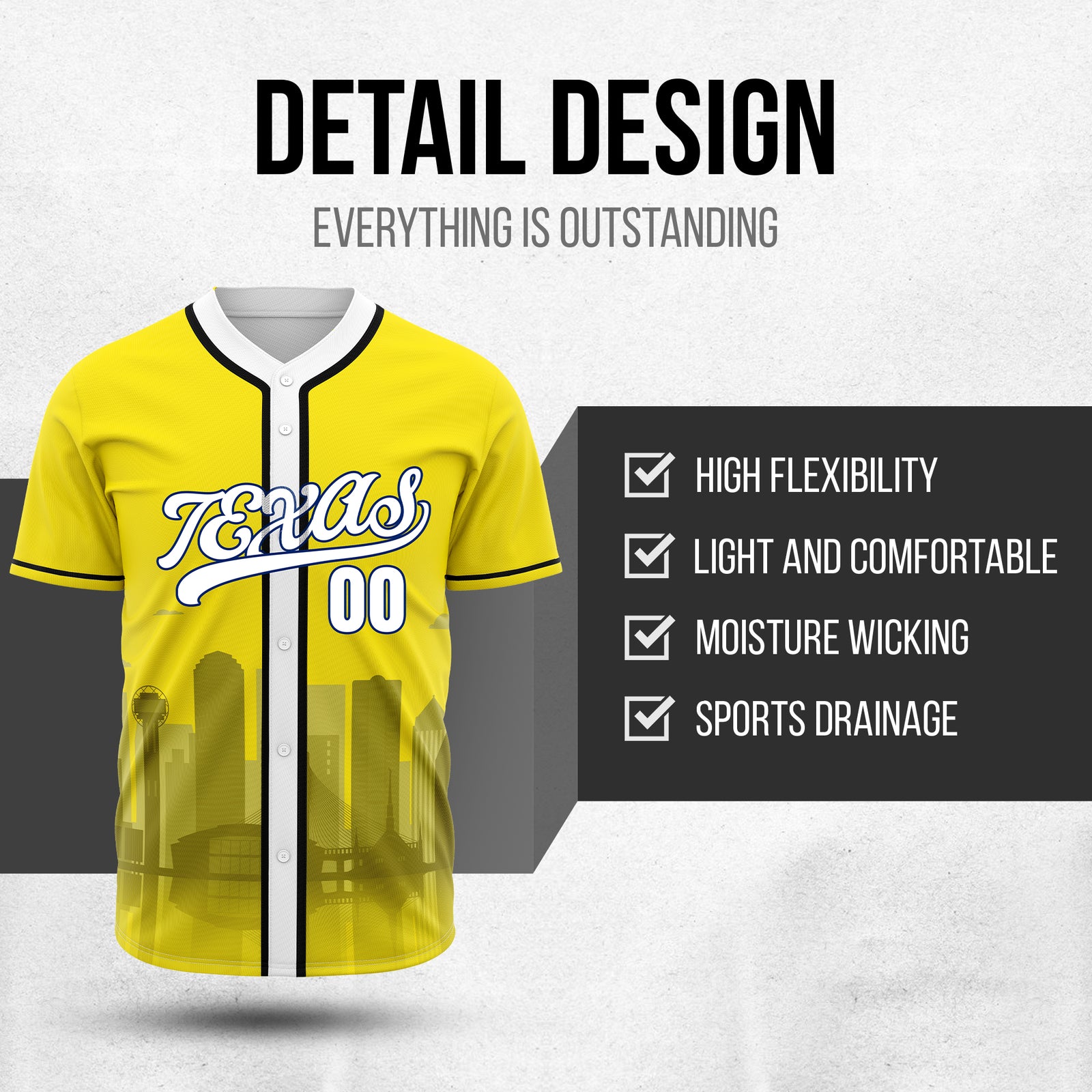 Custom City Lights Yellow Baseball Sports Jersey Personalized Uniform with Name & Number