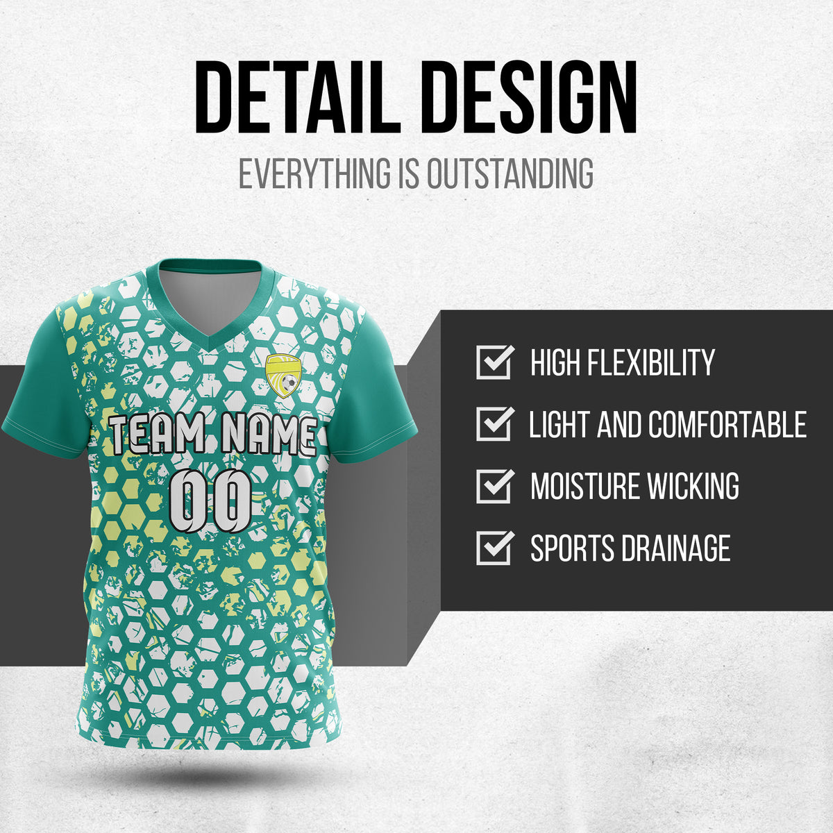 Custom Hex V-Full Pattern Teal Soccer sport Tops Jersey
