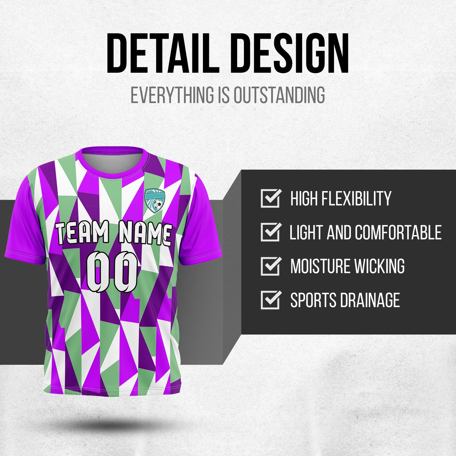 Custom Crystal R-Full Pattern Soccer Purple Sport Tops Jersey