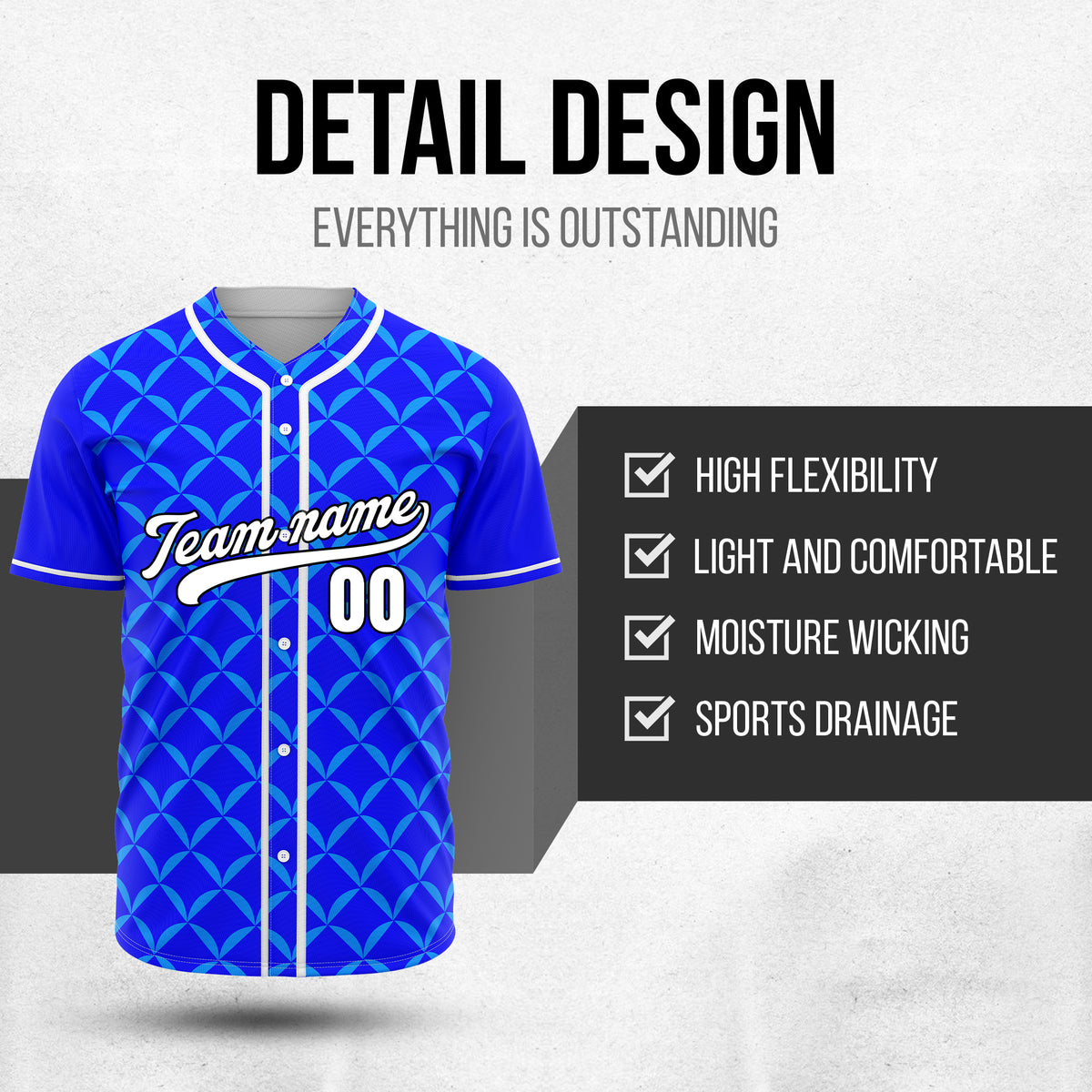 Custom Vertex Vibe Blue Baseball Sports Jersey Personalized Uniform with Name & Number