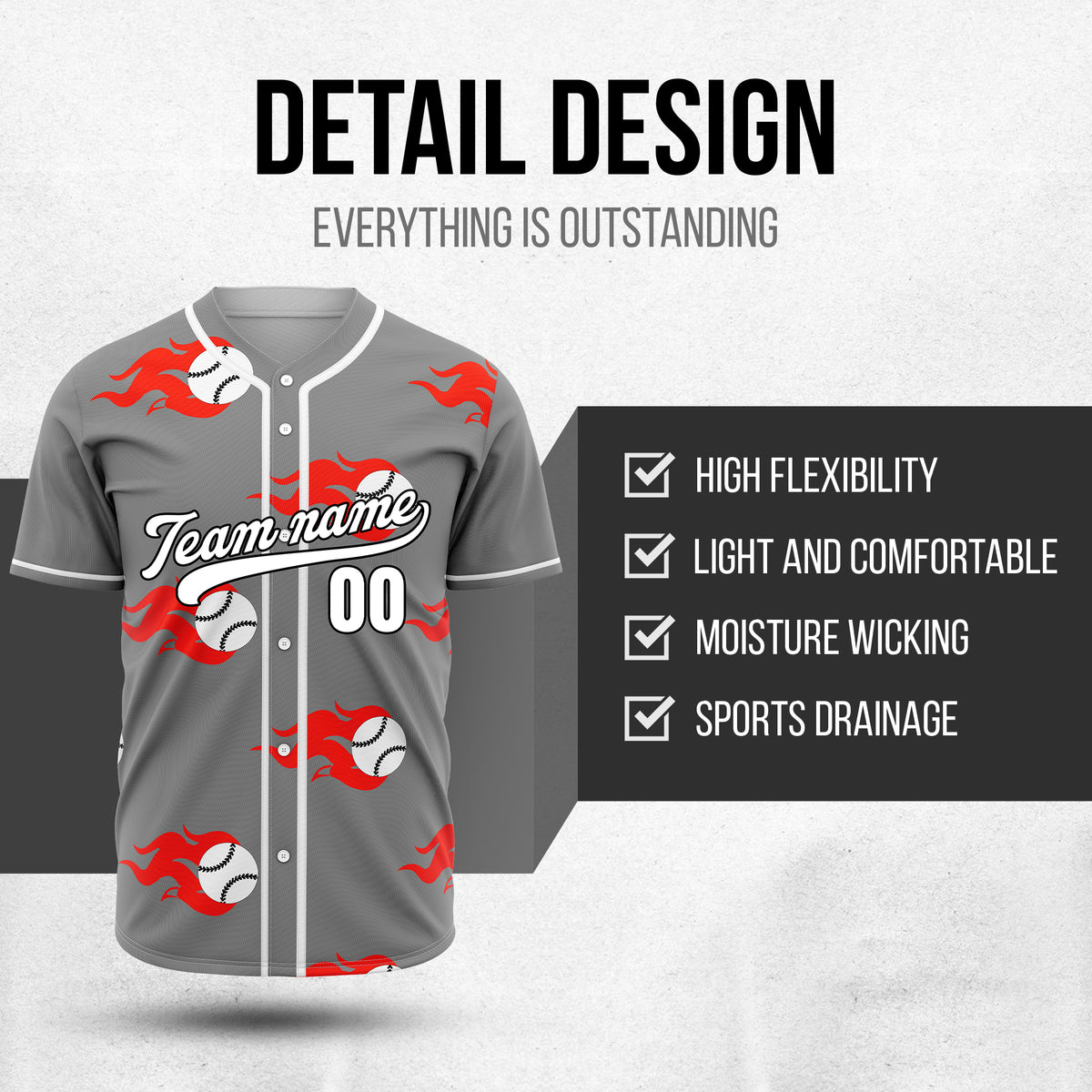 Custom Fireballers Grey Baseball Sports Jersey Personalized Uniform with Name & Number