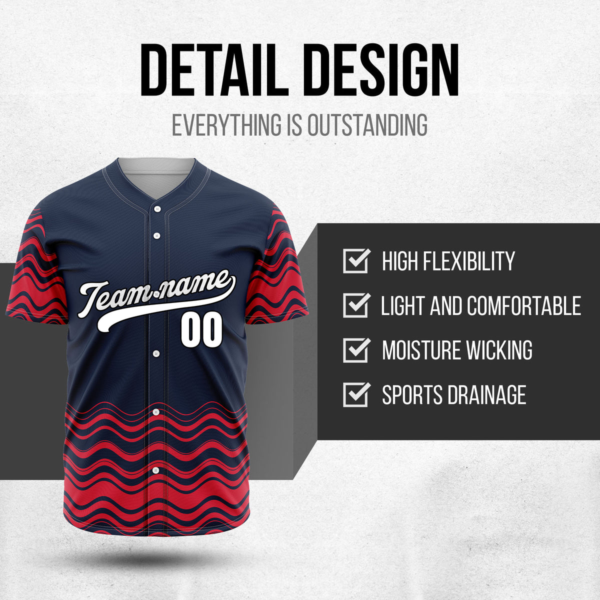 Custom Wave Navy Baseball Sports Jerseys Personalized Uniform with Name & Number
