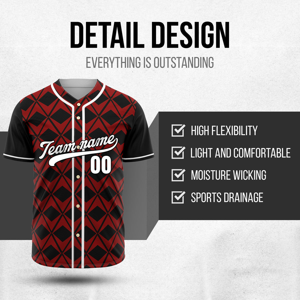 Custom Rhombus Blaze Black Baseball Sports Jersey Personalized Uniform with Name & Number