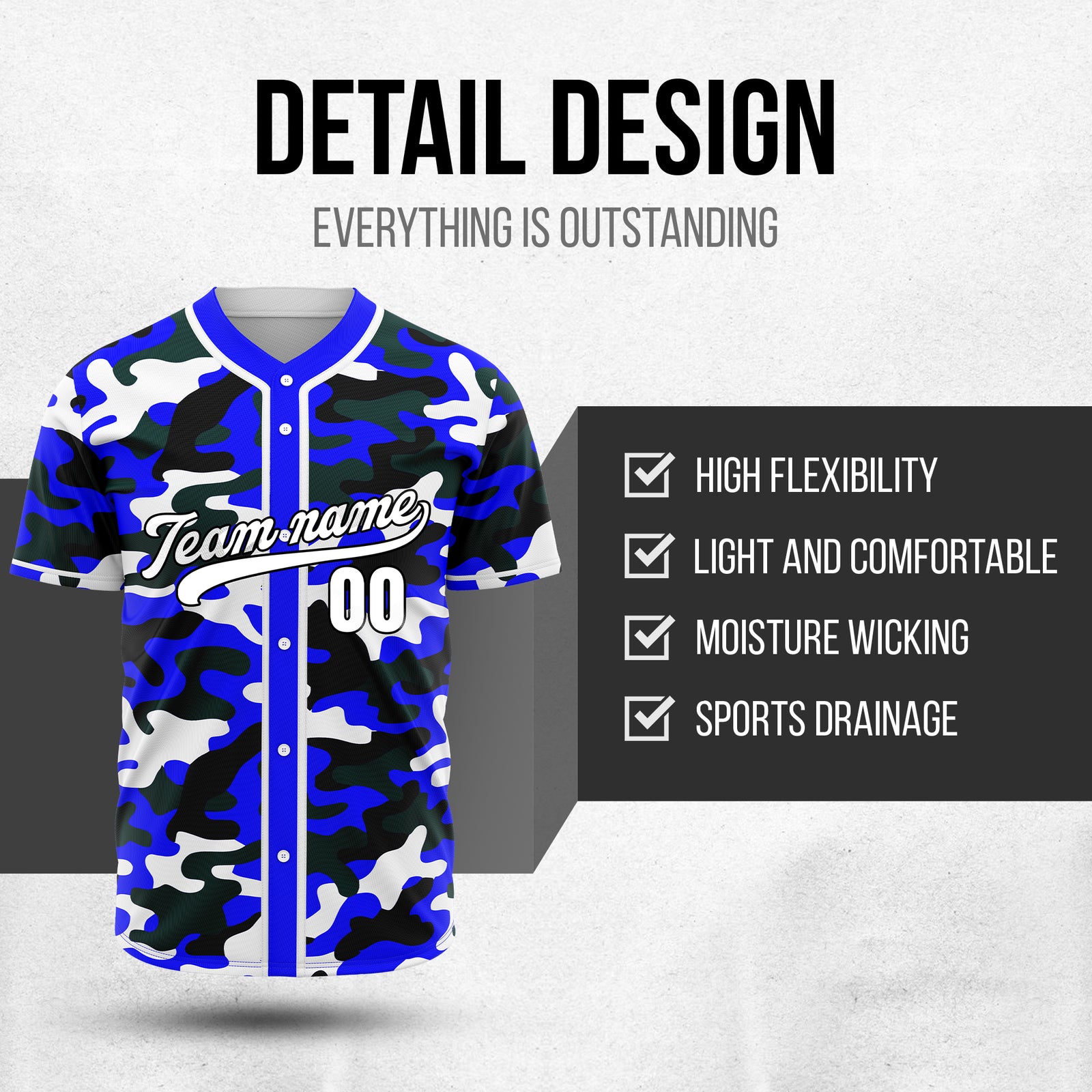 Custom Shadow Command Blue Baseball Sports Jersey Personalized Uniform with Name & Number