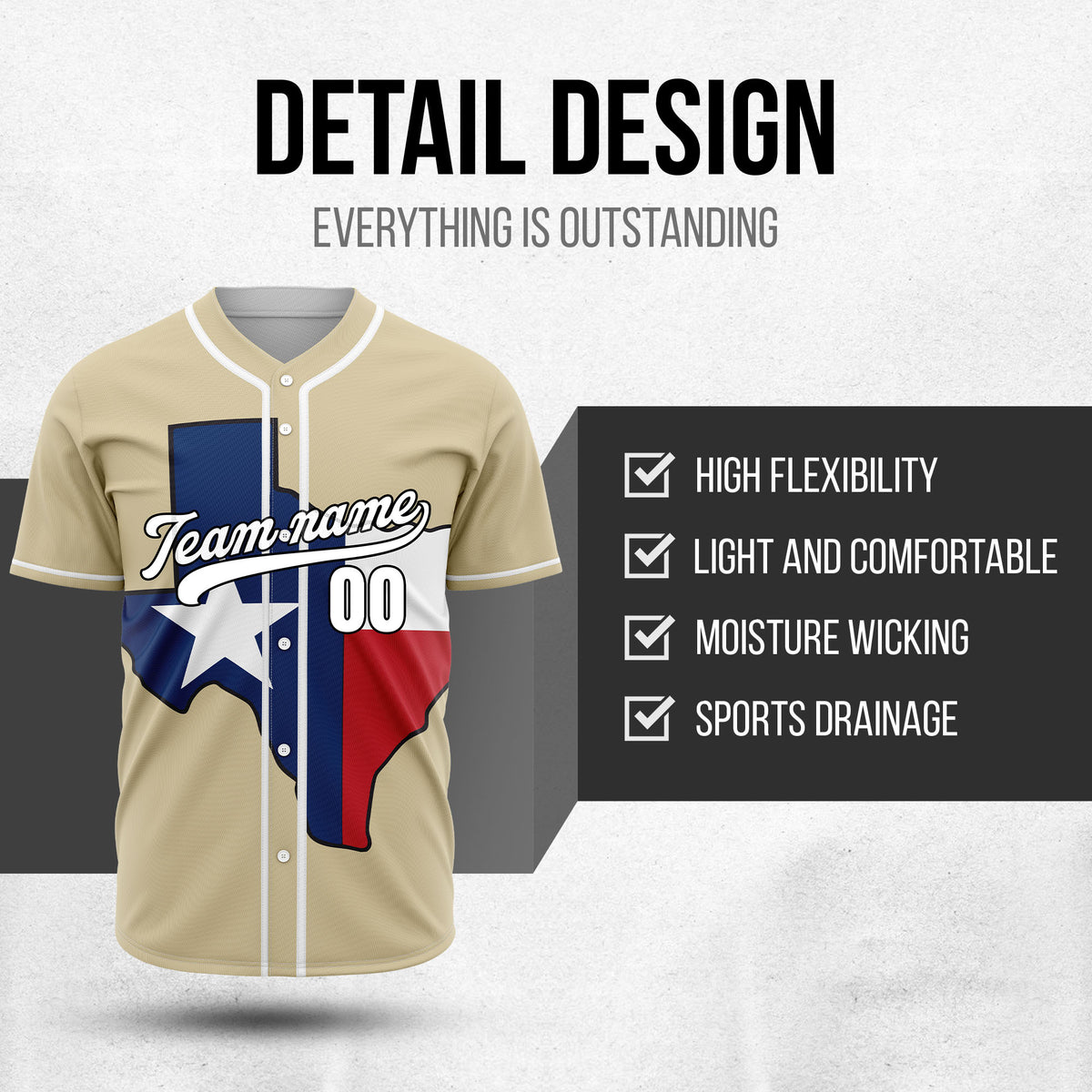 Custom Texas Pride Baseball Khaki Sports Jersey Personalized Uniform with Name & Number