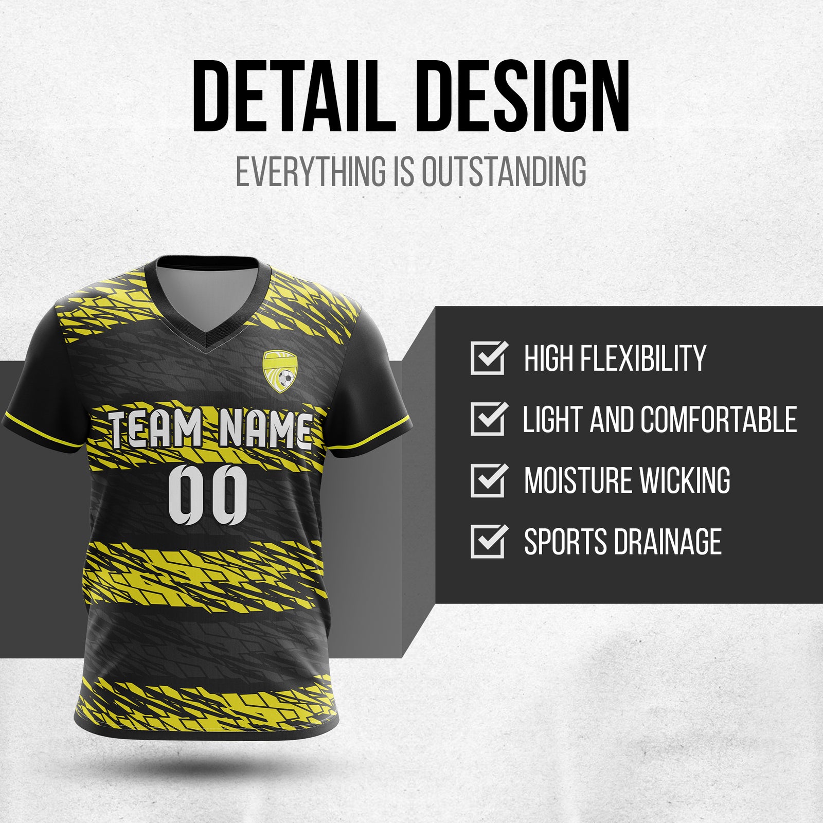 Custom Flare Strike V-Full Pattern Black Soccer sport Tops Jersey