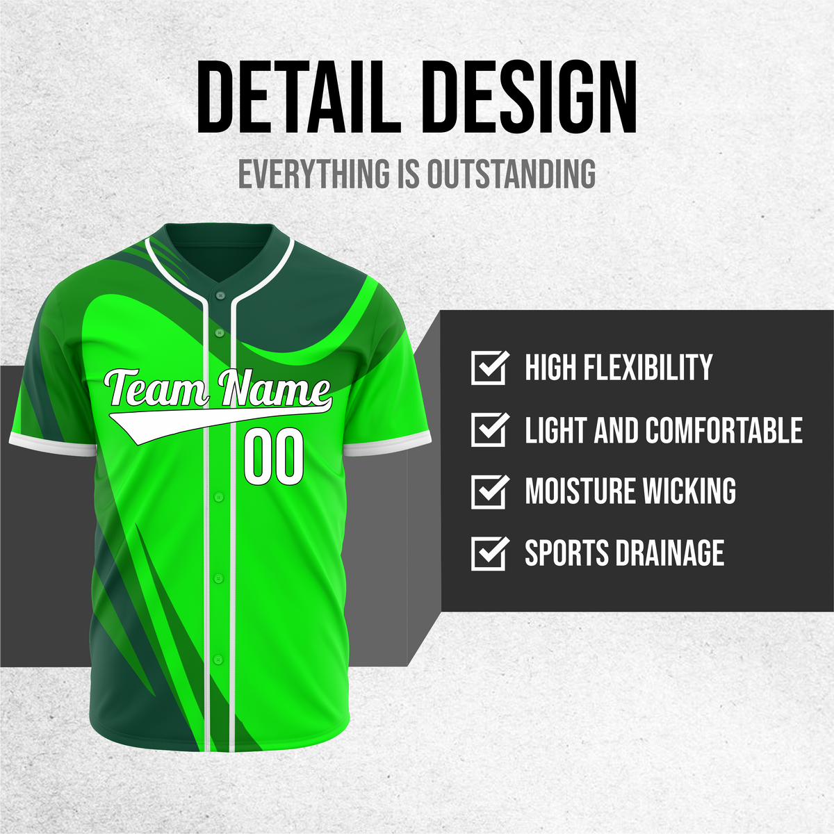 Custom Heritage Flow Baseball Green Sports Jersey Personalized Uniform with Name & Number