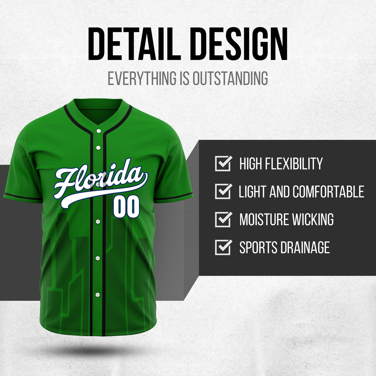 Custom City Flux Green Baseball Sports Jersey Personalized Uniform with Name & Number