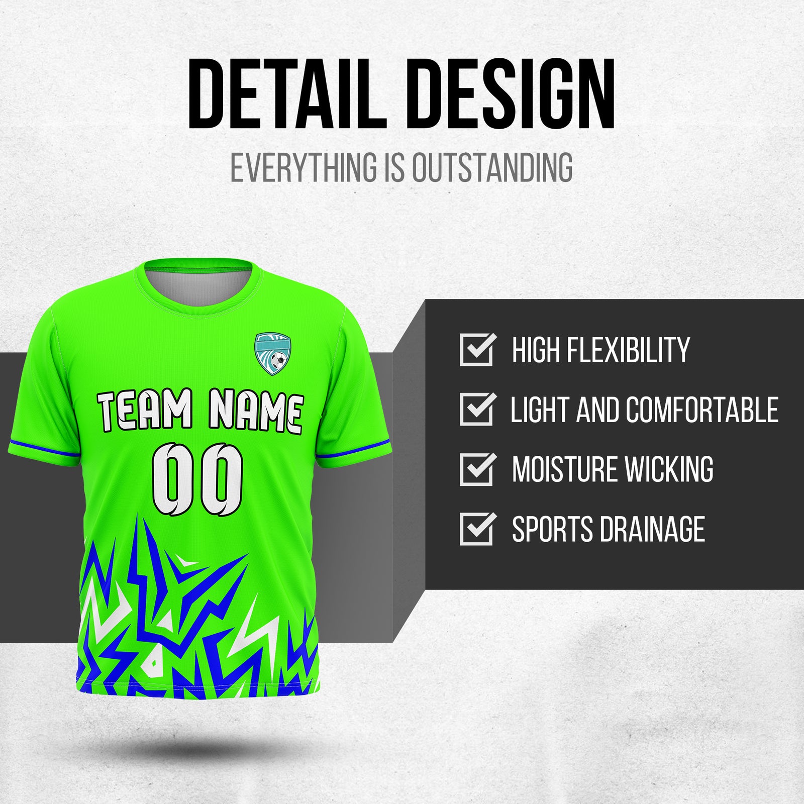 Custom Spark Strike R Side Pattern Soccer Neon Green Sport Tops Jersey