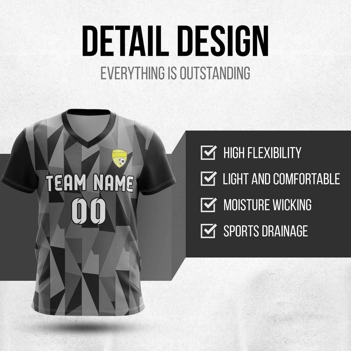 Custom Crystal V-Full Pattern Black Soccer sport Tops Jersey