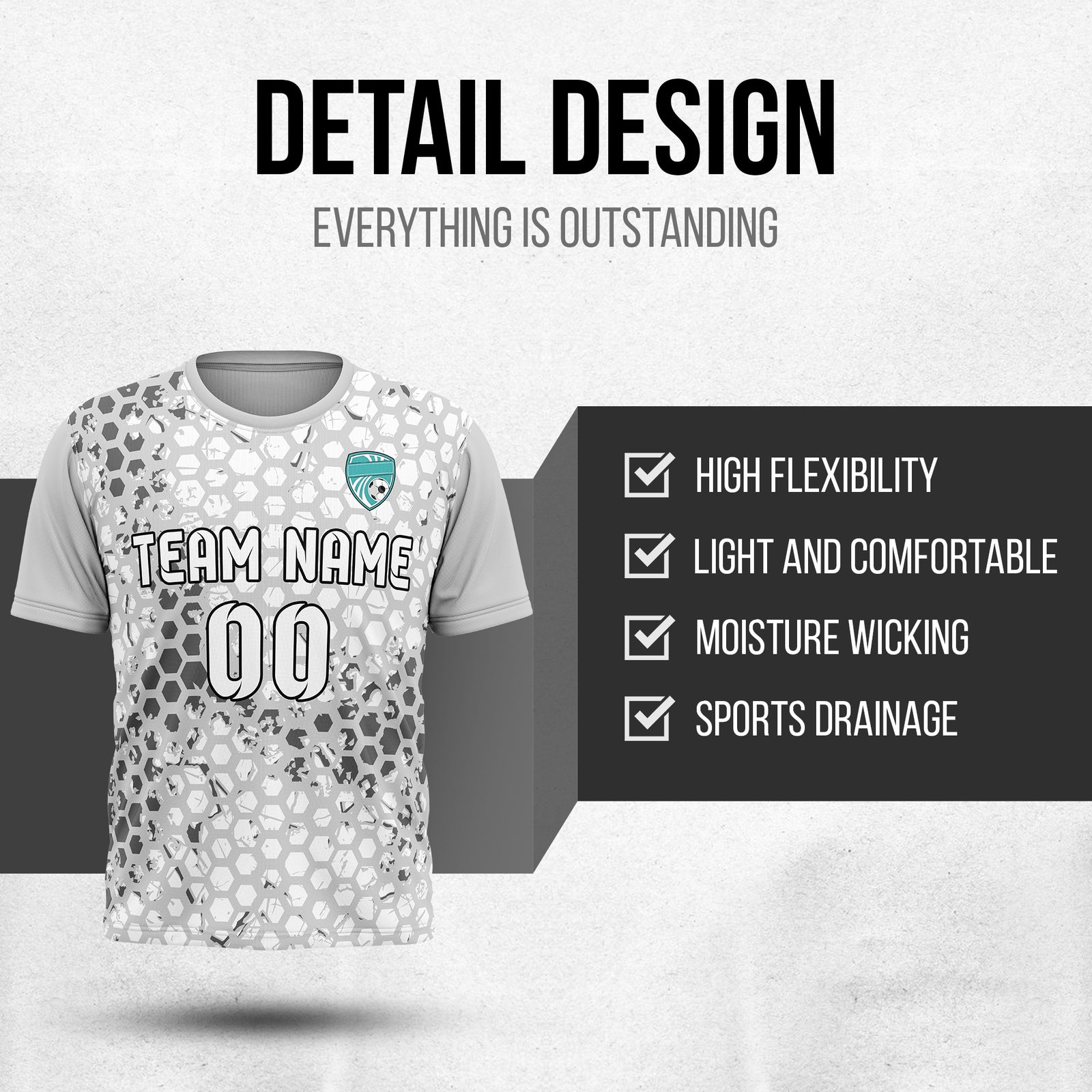 Custom Hex R-Full Pattern Soccer Grey Sport Tops Jersey