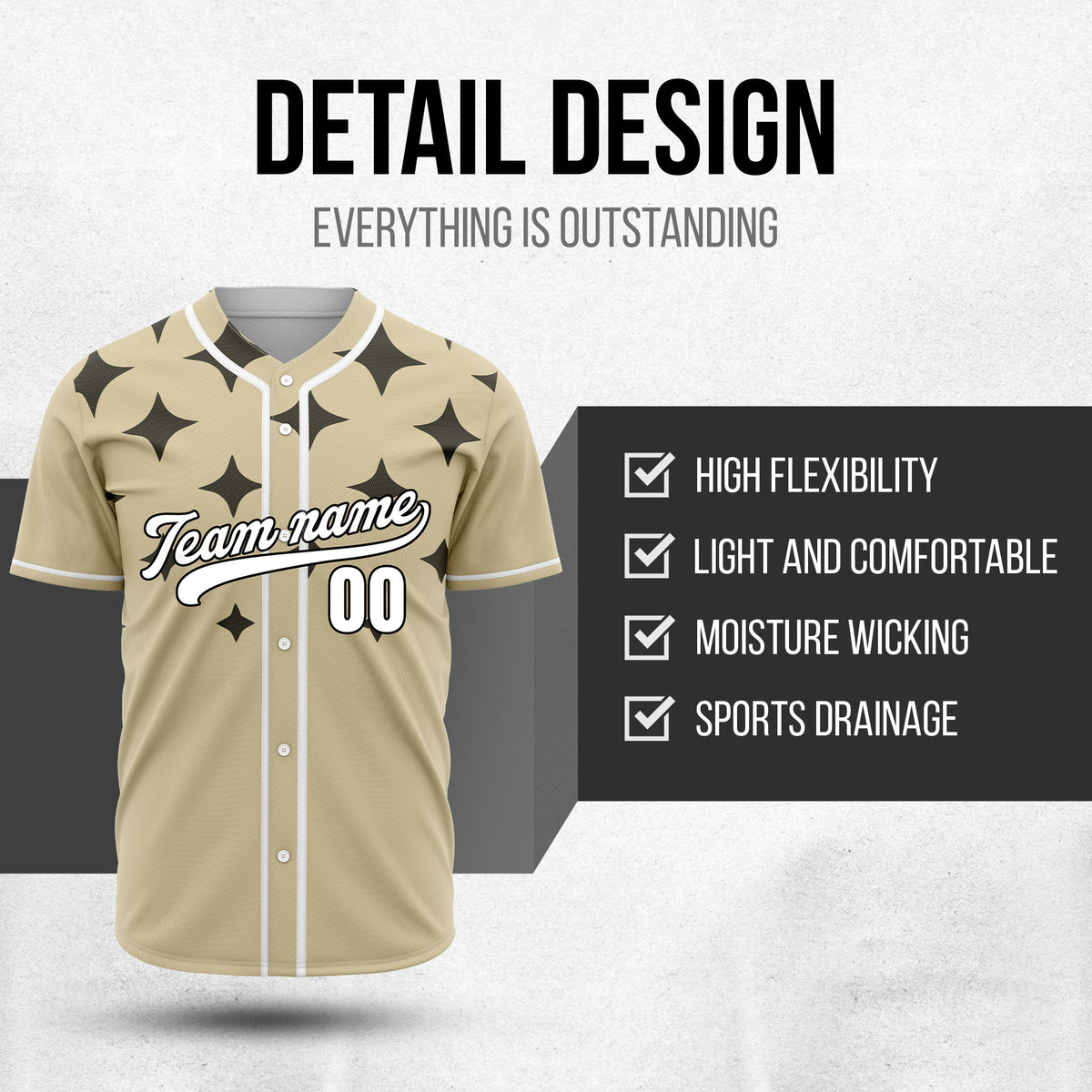 Custom Starlight Khaki Baseball Sports Jersey Personalized Uniform with Name & Number