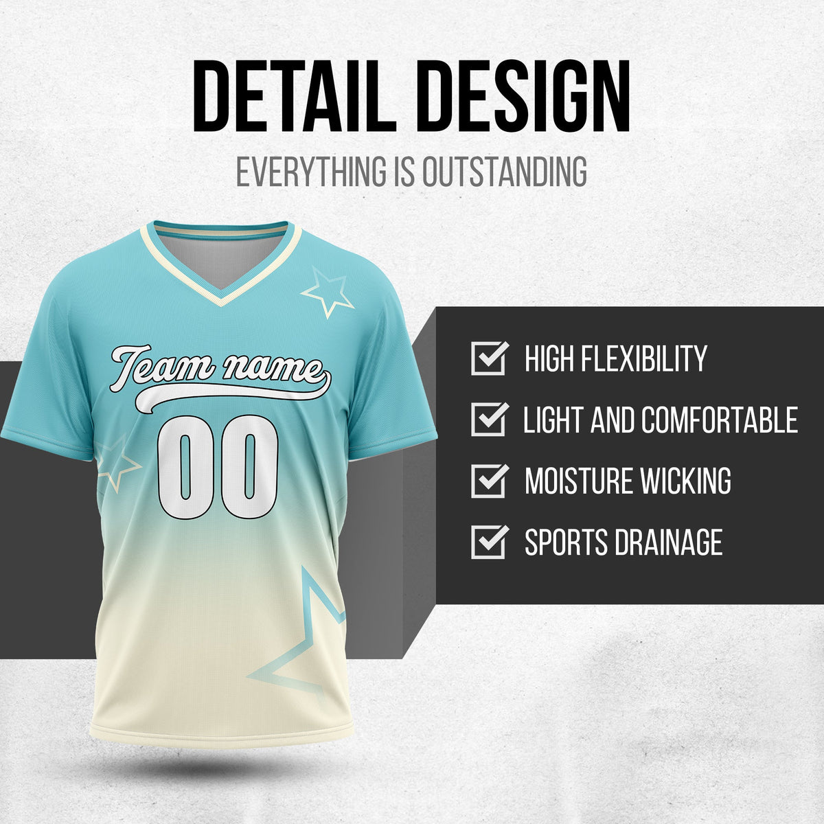 Custom Star Gradient Baseball Aqua Sports Jersey Personalized Uniform with Name & Number