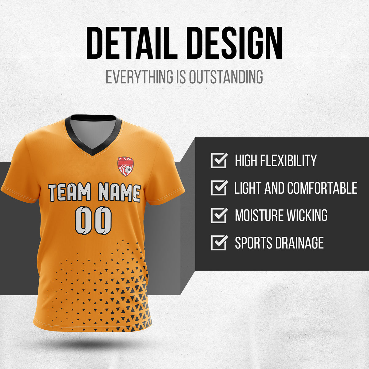 Custom Tri-Edge V-Side Pattern Orange Soccer sport Tops Jersey