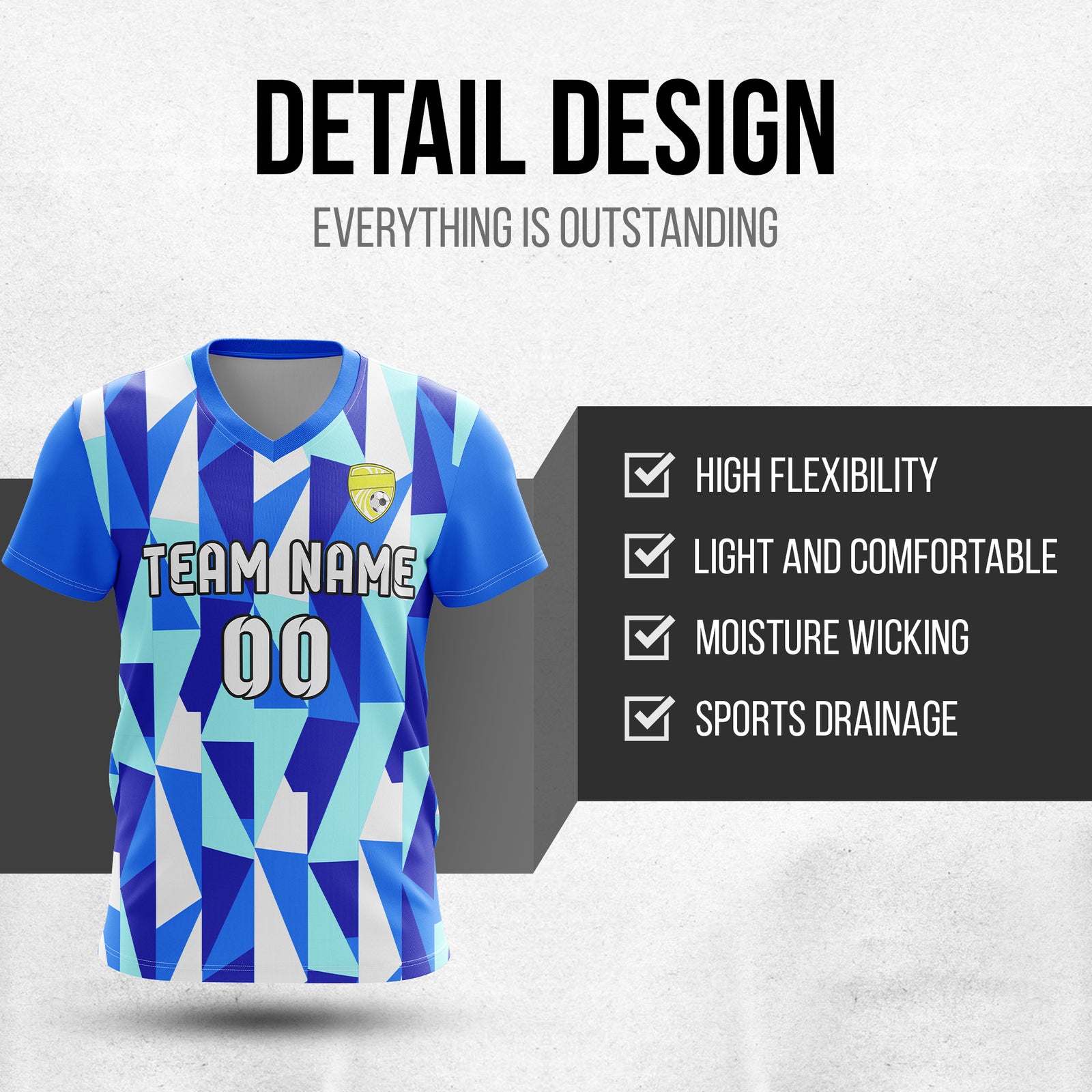Custom Crystal V-Full Pattern Blue Soccer sport Tops Jersey