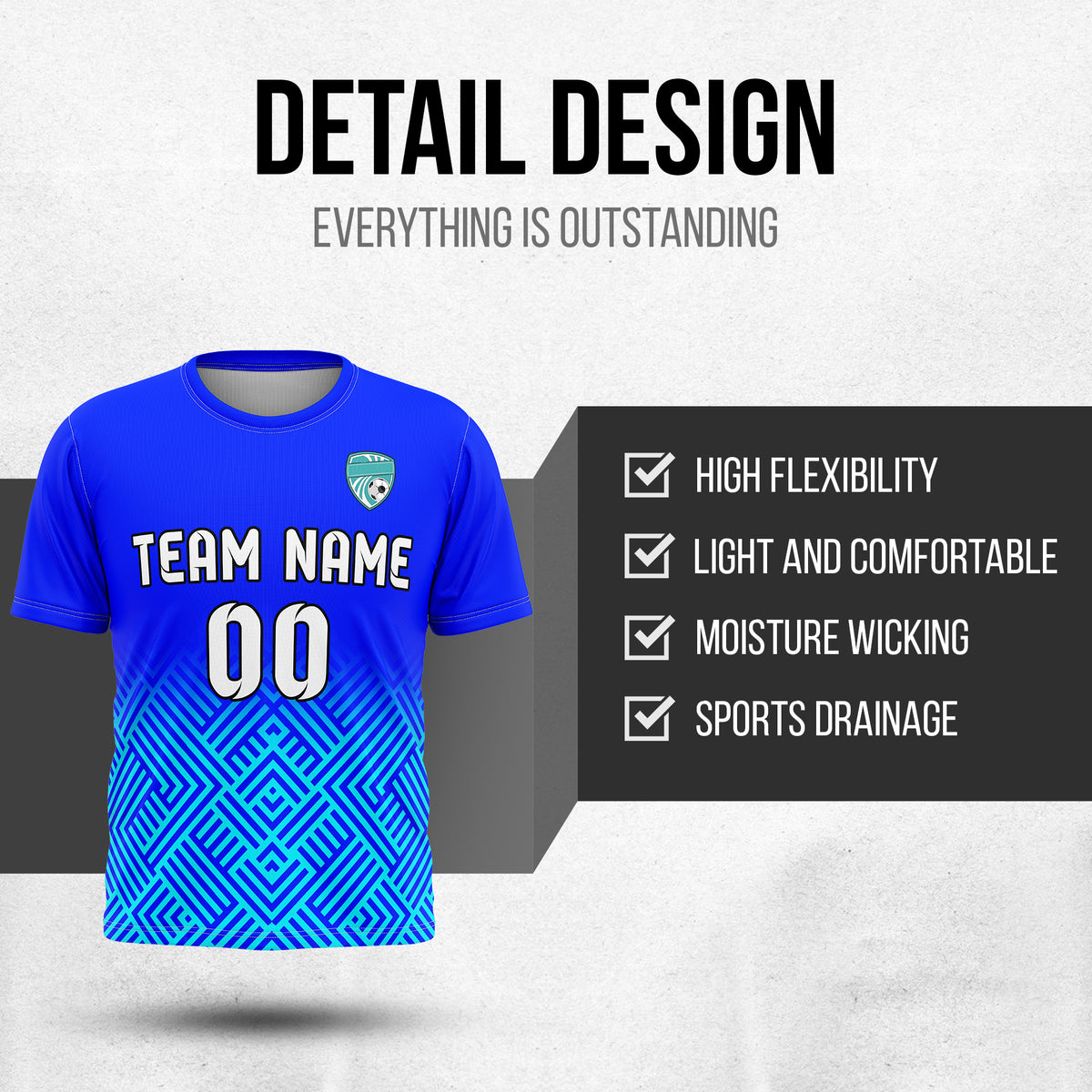 Custom Shadow Line R Side Pattern Soccer Blue Sport Tops Jersey