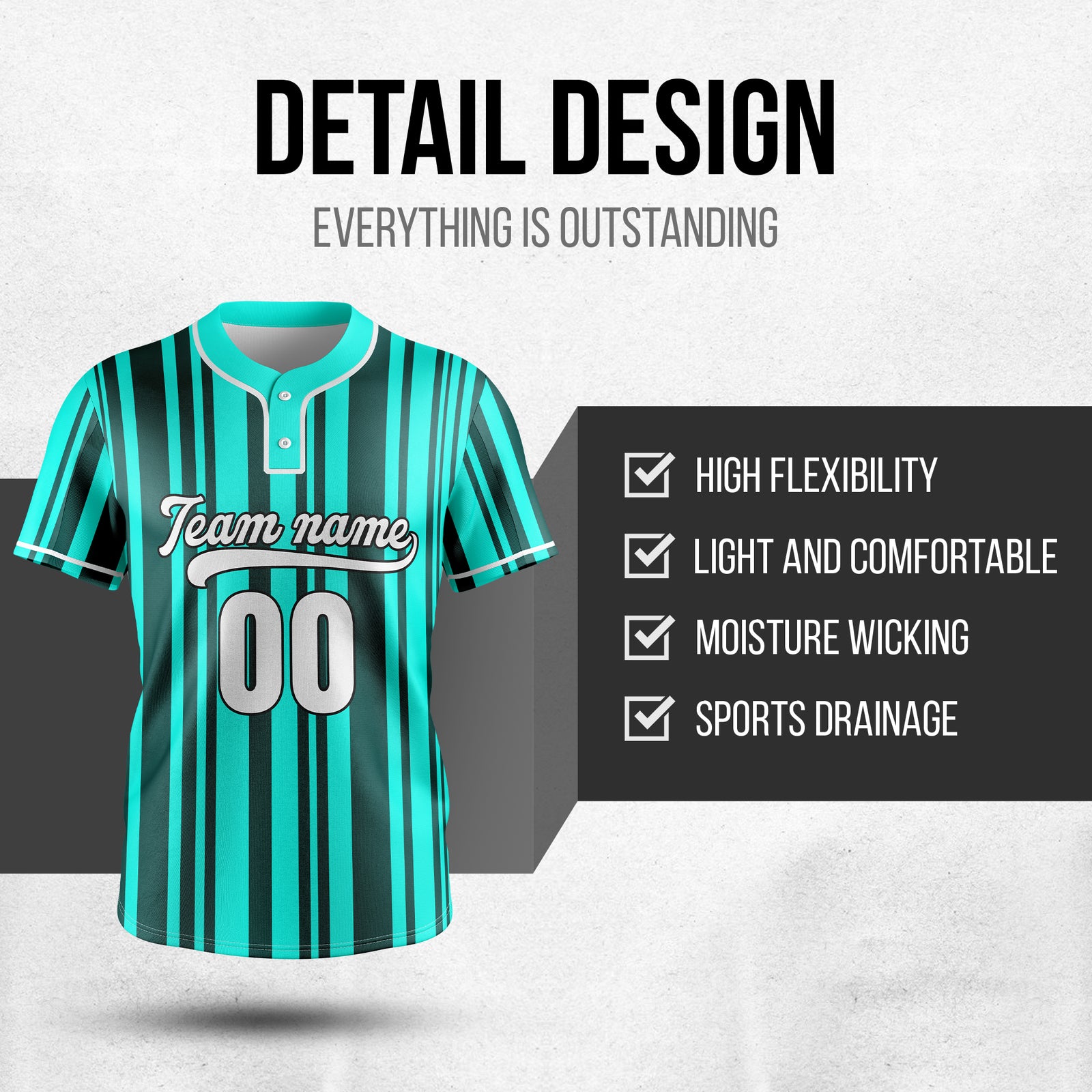 Custom Stripe Fusion Aqua Baseball Sports Jersey Personalized Uniform with Name & Number