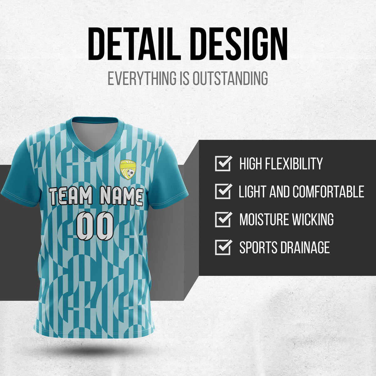 Custom Pulse Grid V-Full Pattern Teal Soccer sport Tops Jersey