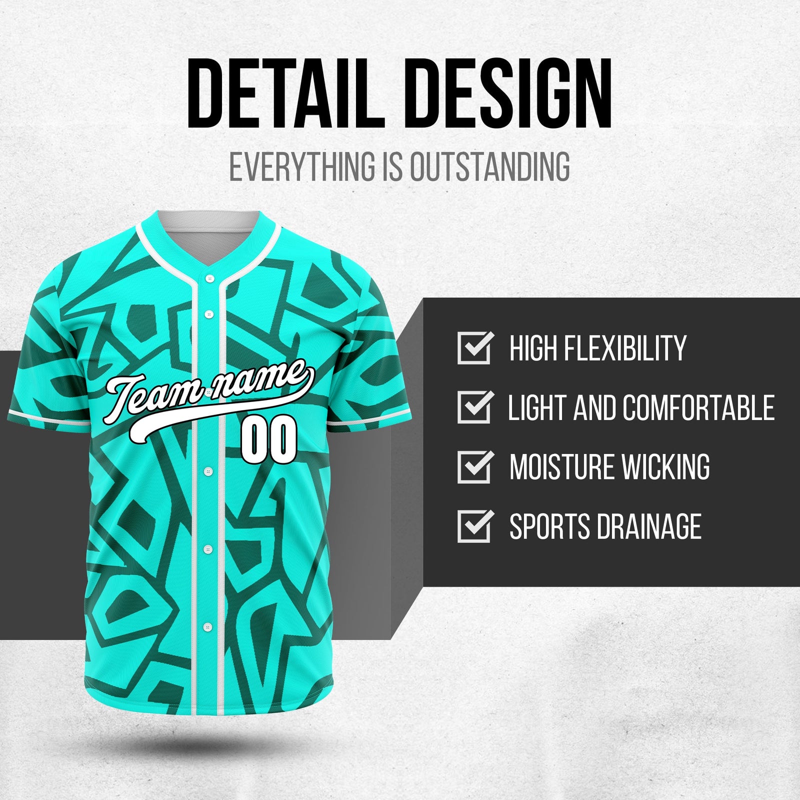 Custom Shadow Rebels Aqua Baseball Sports Jersey Personalized Uniform with Name & Number