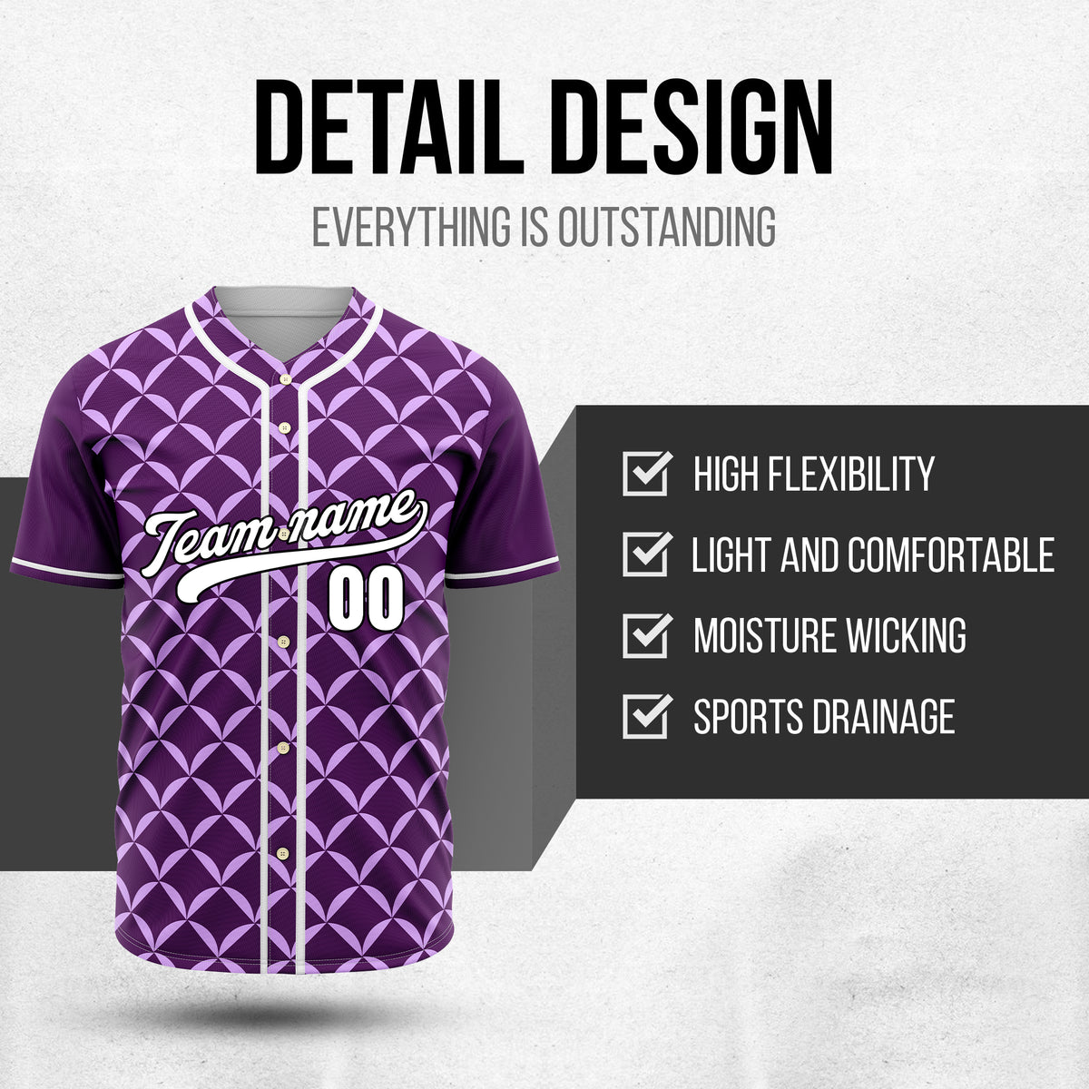 Custom Vertex Vibe Purple Baseball Sports Jersey Personalized Uniform with Name & Number