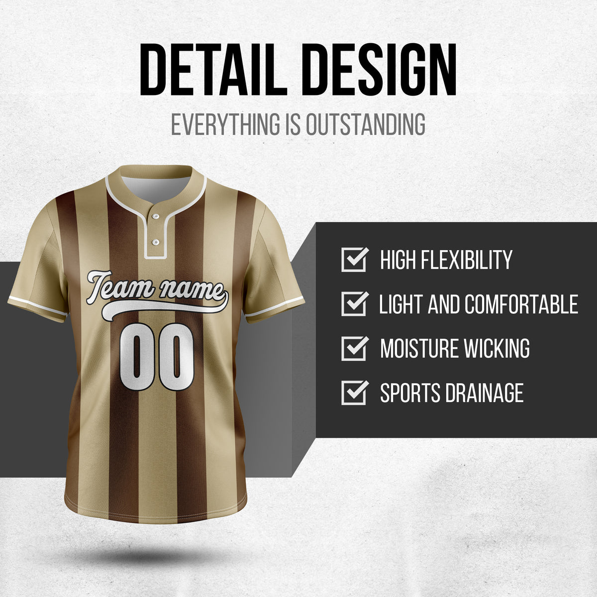 Custom Dual Stripe Khaki Baseball Sports Jersey Personalized Uniform with Name & Number