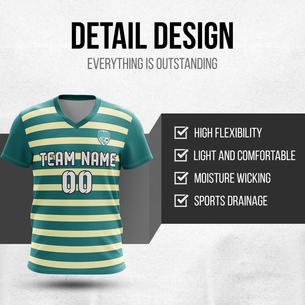Custom Royal Stripe V-Neck Teal Soccer sport Tops Jersey