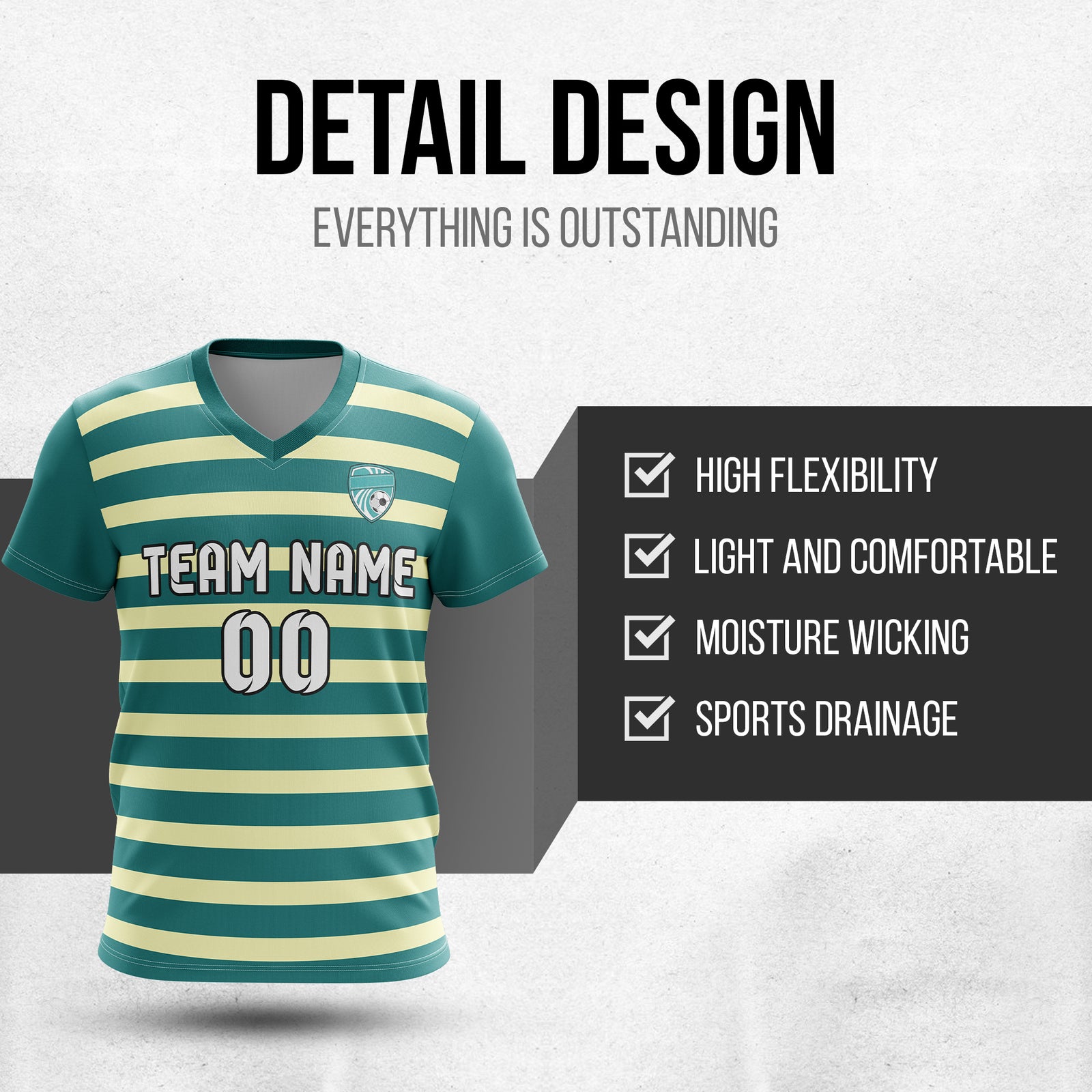 Custom Royal Stripe V-Neck Teal Soccer sport Tops Jersey