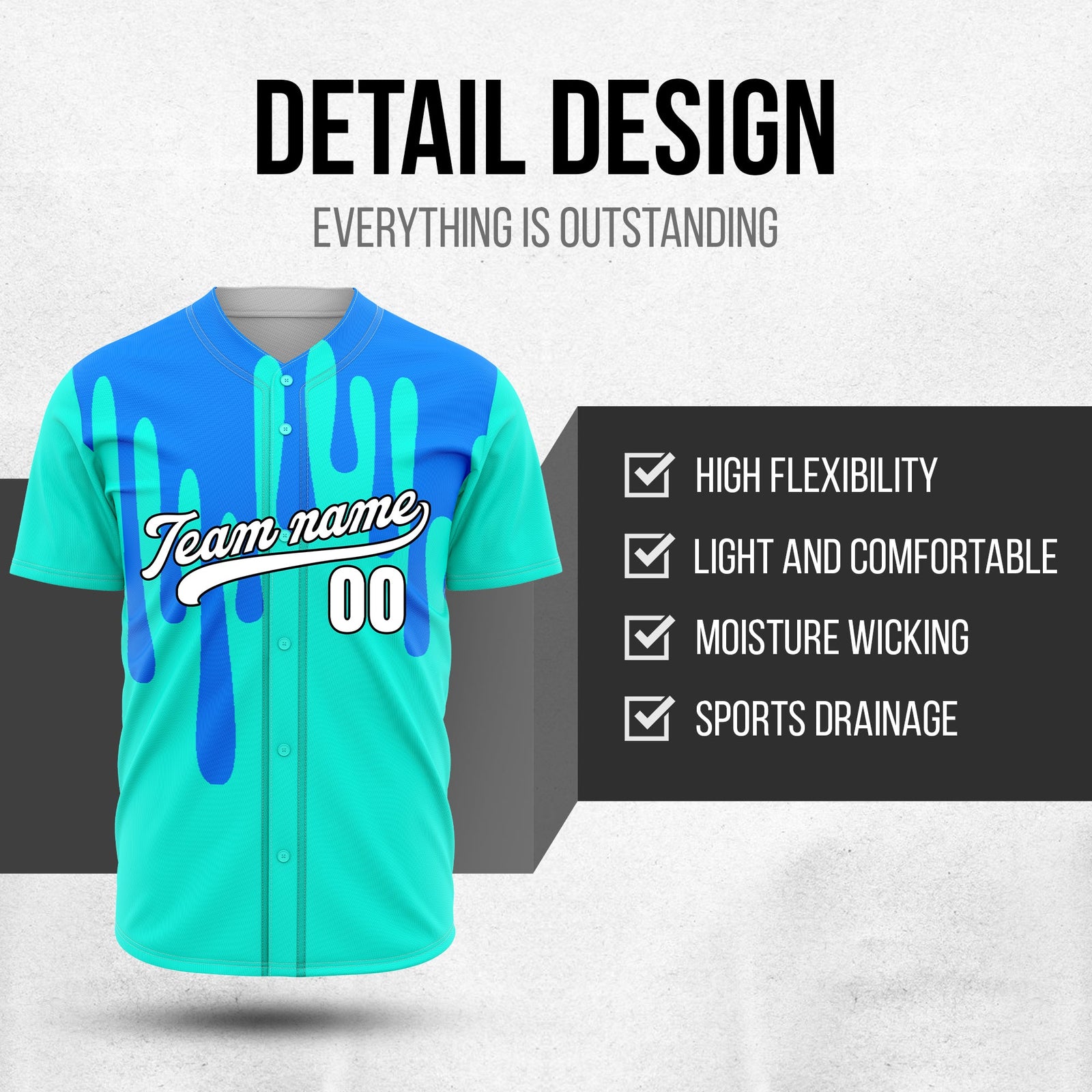 Custom Ink Drip Aqua Sports Jersey Personalized Uniform with Name & Number