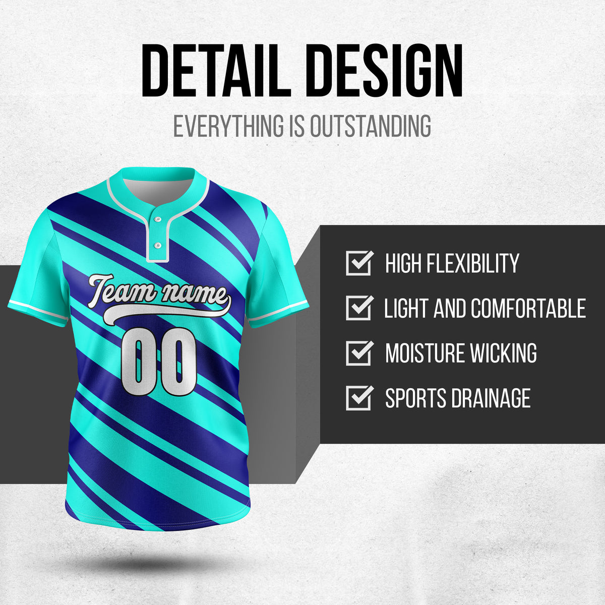 Custom Bold Flow Aqua Baseball Sports Jersey Personalized Uniform with Name & Number