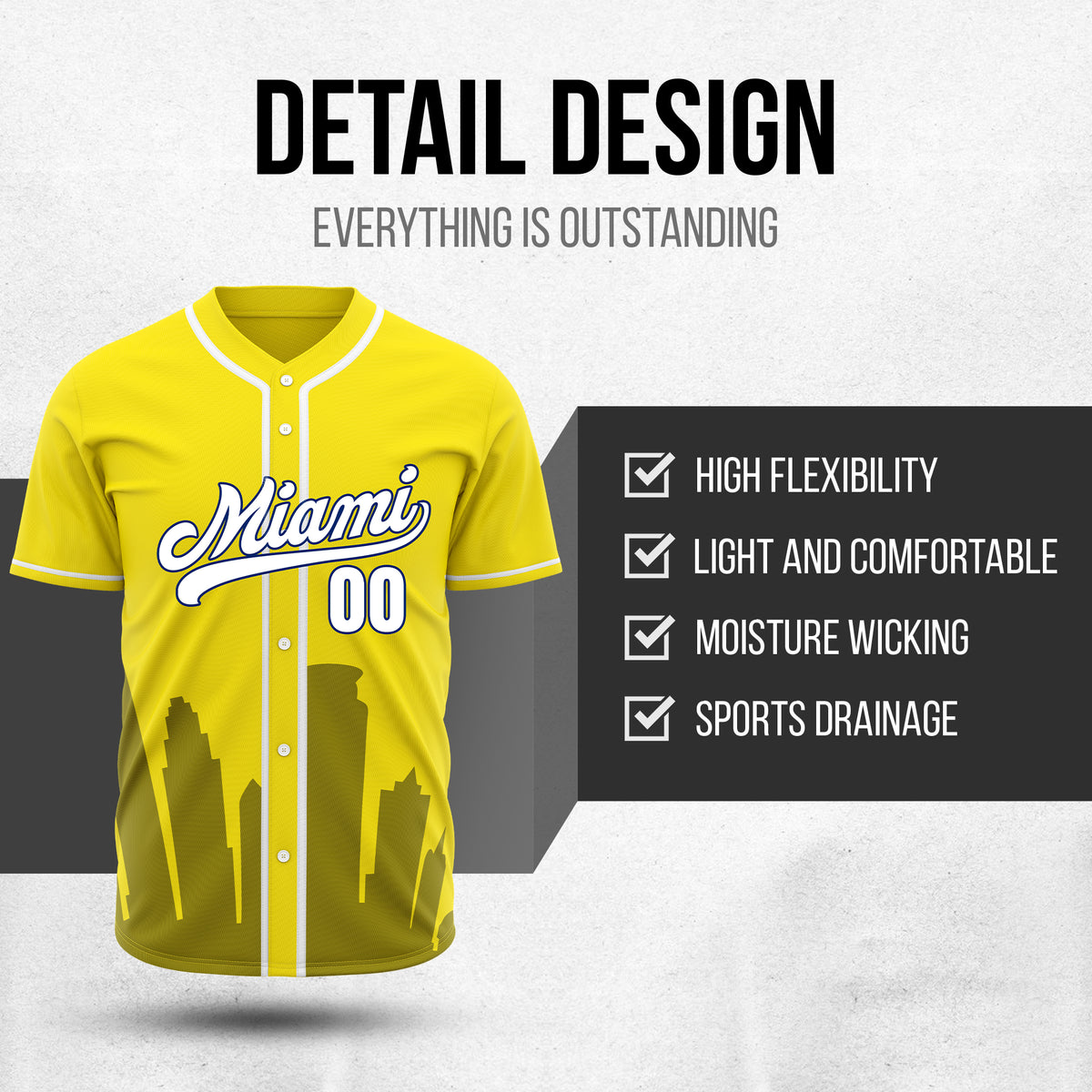 Custom City Tide Yellow Baseball Sports Jersey Personalized Uniform with Name & Number