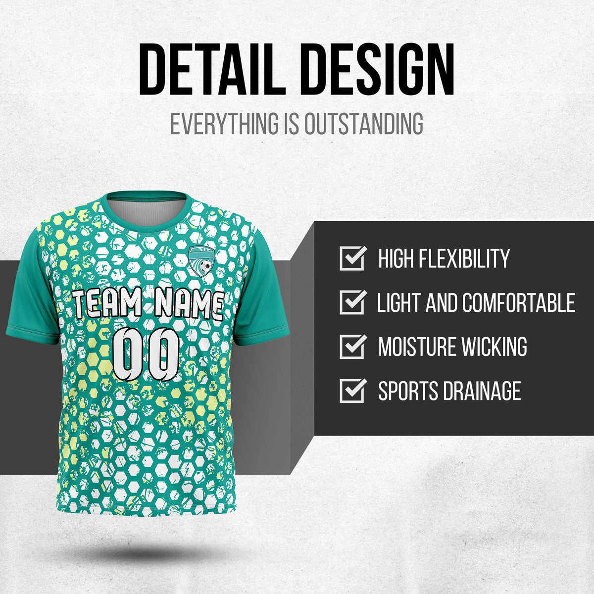 Custom Hex R-Full Pattern Soccer Teal Sport Tops Jersey