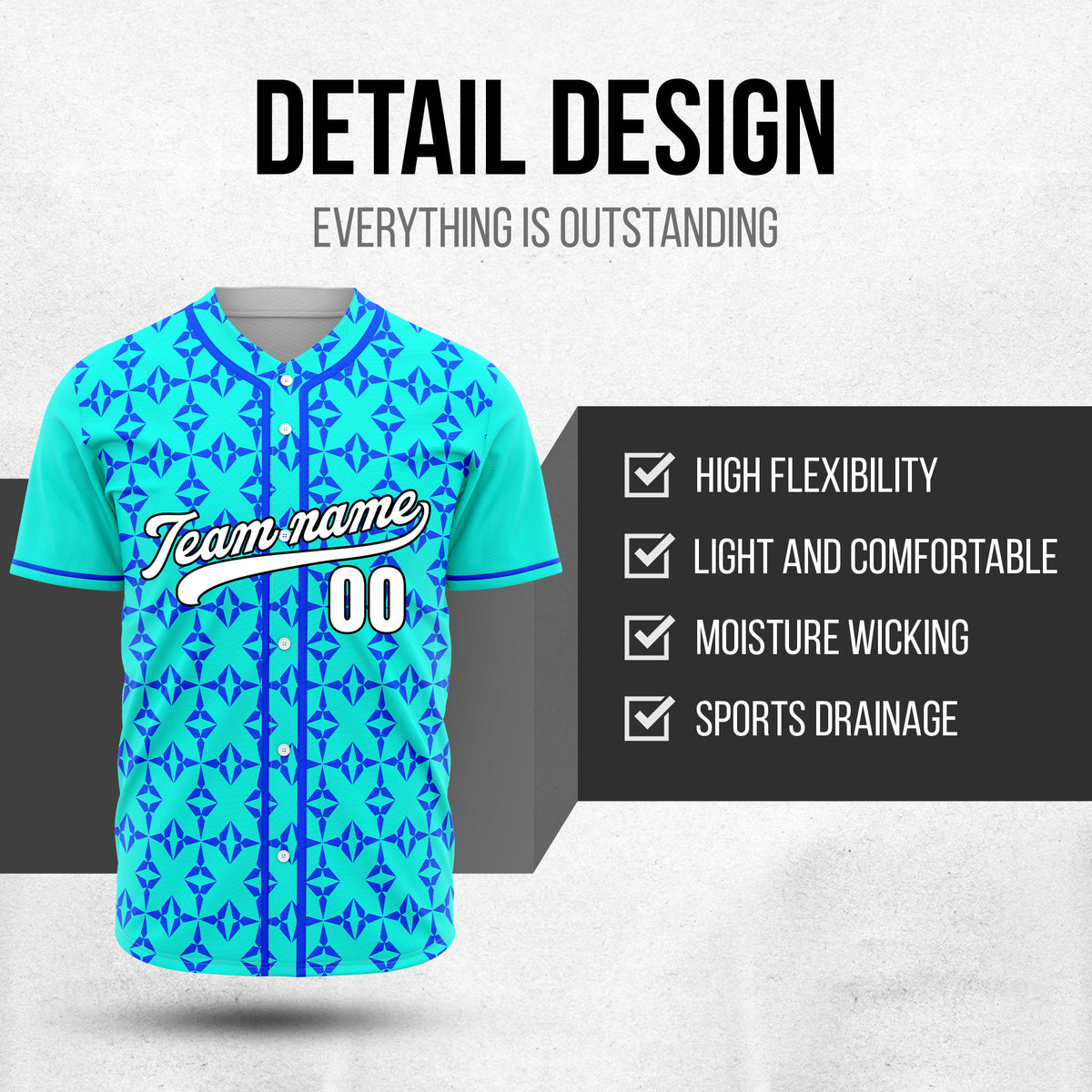 Custom Rhombic Aqua Baseball Sports Jersey Personalized Uniform with Name & Number