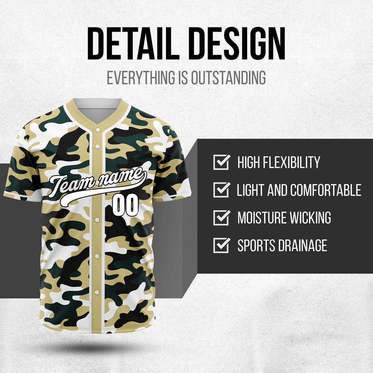 Custom Shadow Command Khaki Baseball Sports Jersey Personalized Uniform with Name & Number