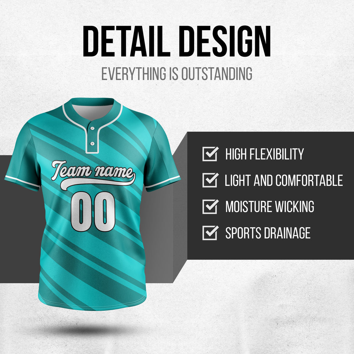 Custom Bold Flow Teal Baseball Sports Jersey Personalized Uniform with Name & Number