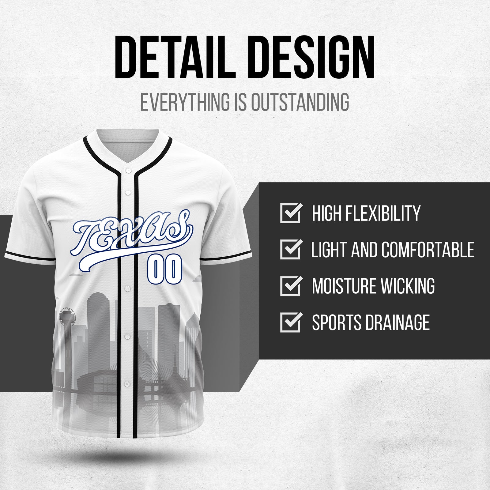 Custom City Lights White Baseball Sports Jersey Personalized Uniform with Name & Number