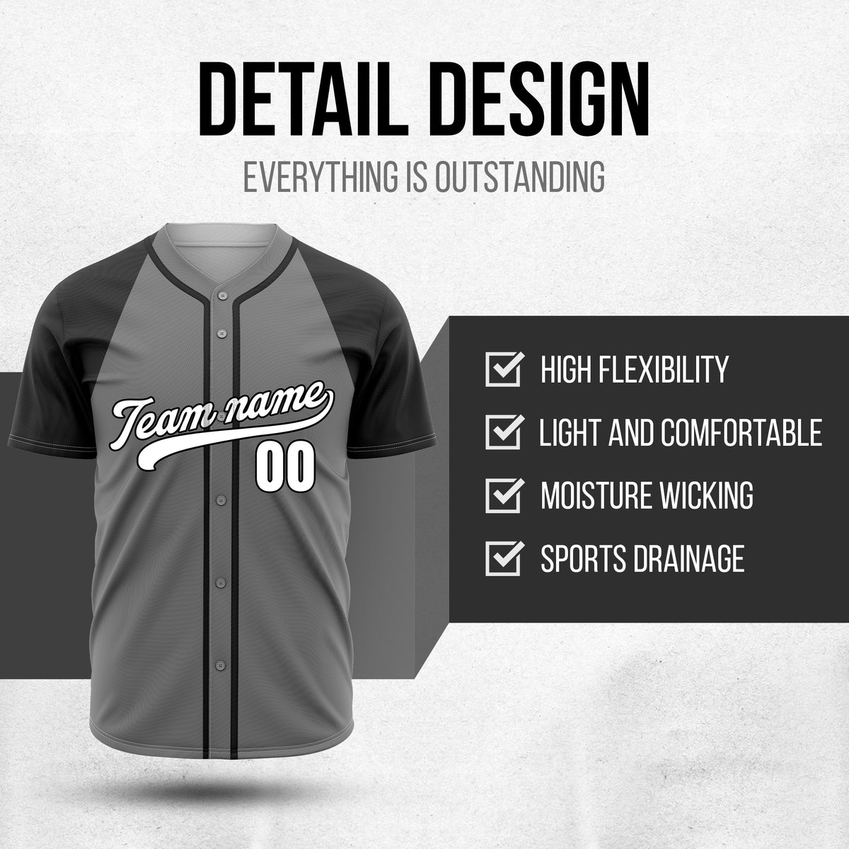 Custom Baseline Baseball Dark Grey Sports Jersey Personalized Uniform with Name & Number