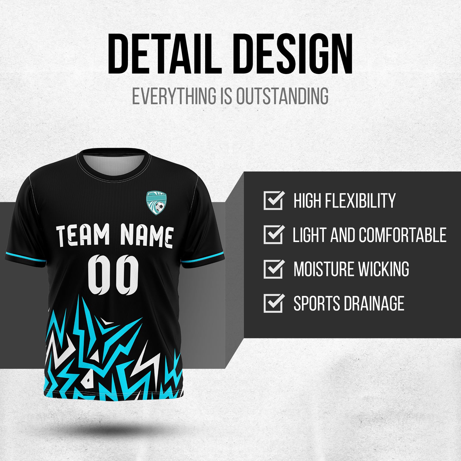 Custom Spark Strike R Side Pattern Soccer Black Sport Tops Jersey