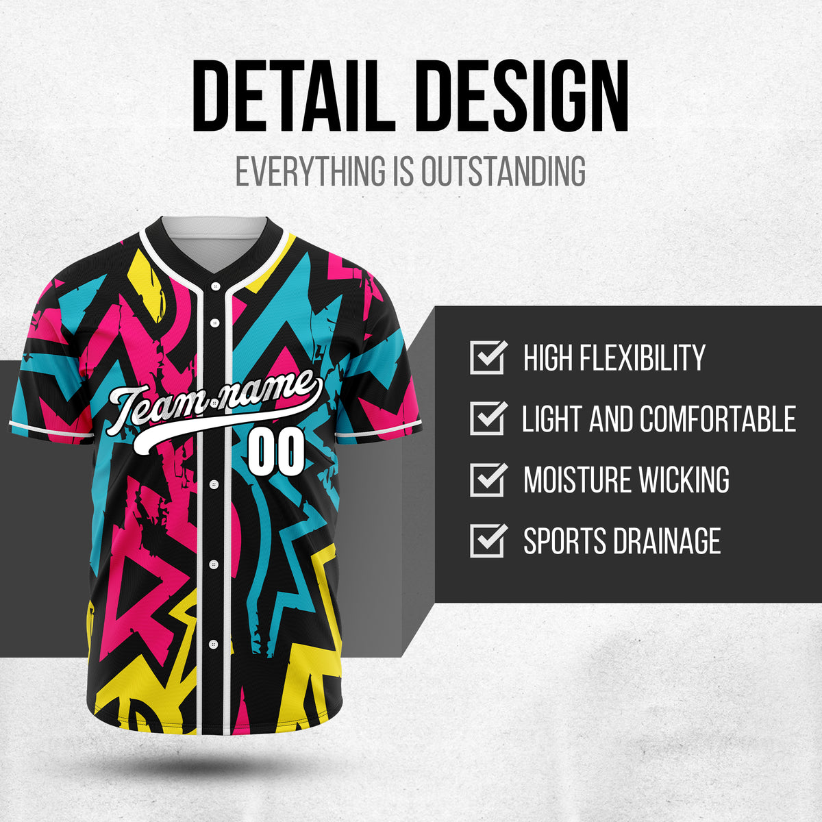 Custom Splash Black Baseball Sports Jersey Personalized Uniform with Name & Number