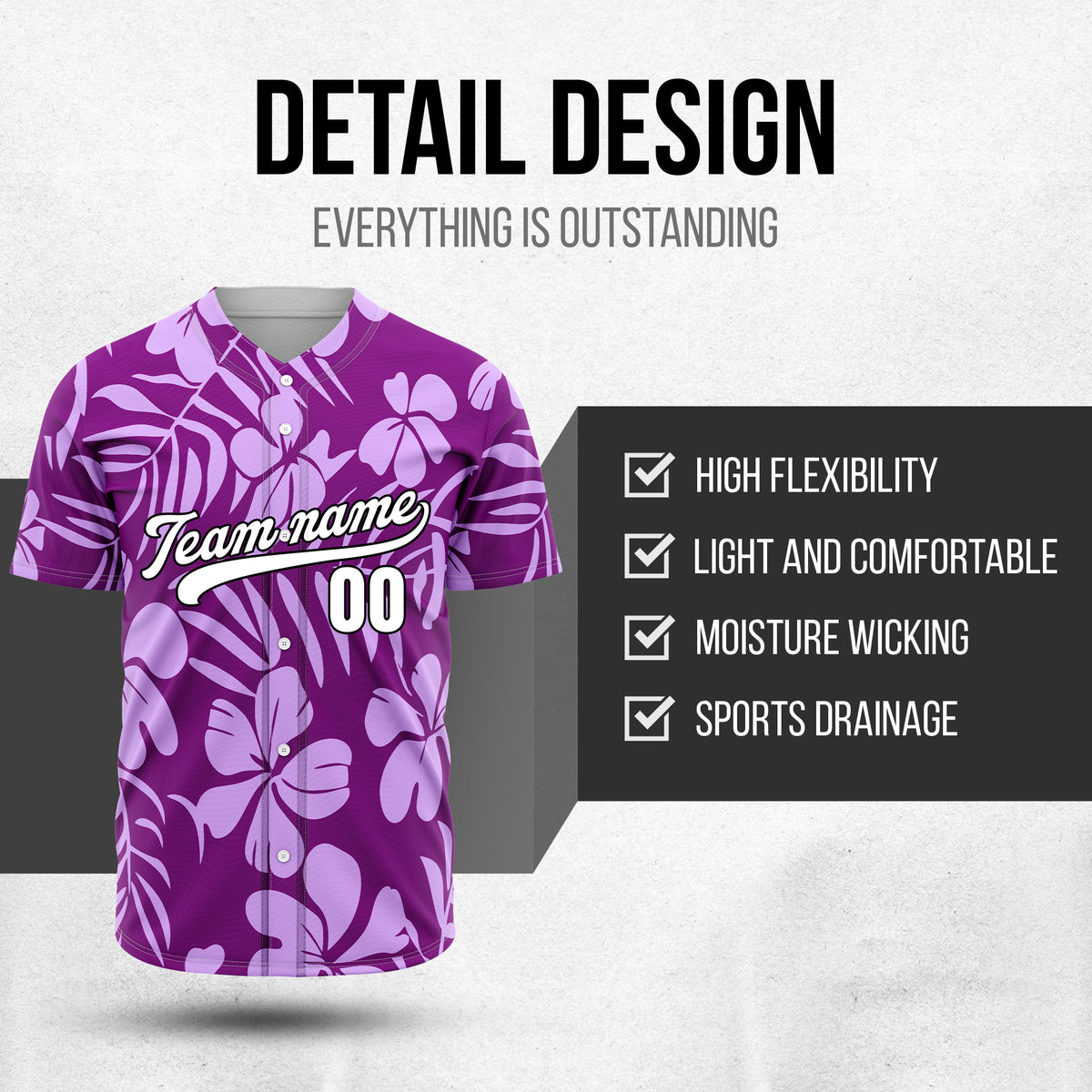 Custom Hawaiian Purple Baseball Sports Jersey Personalized Uniform with Name & Number
