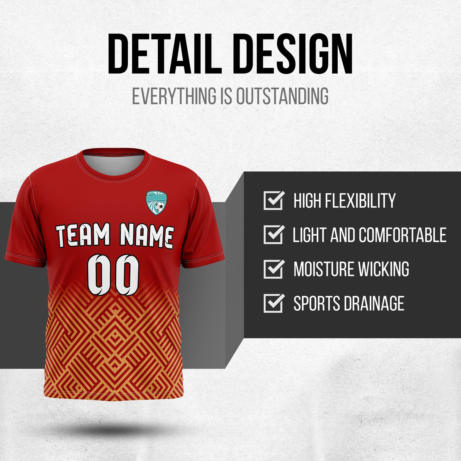 Custom Shadow Line R Side Pattern Soccer Red Sport Tops Jersey