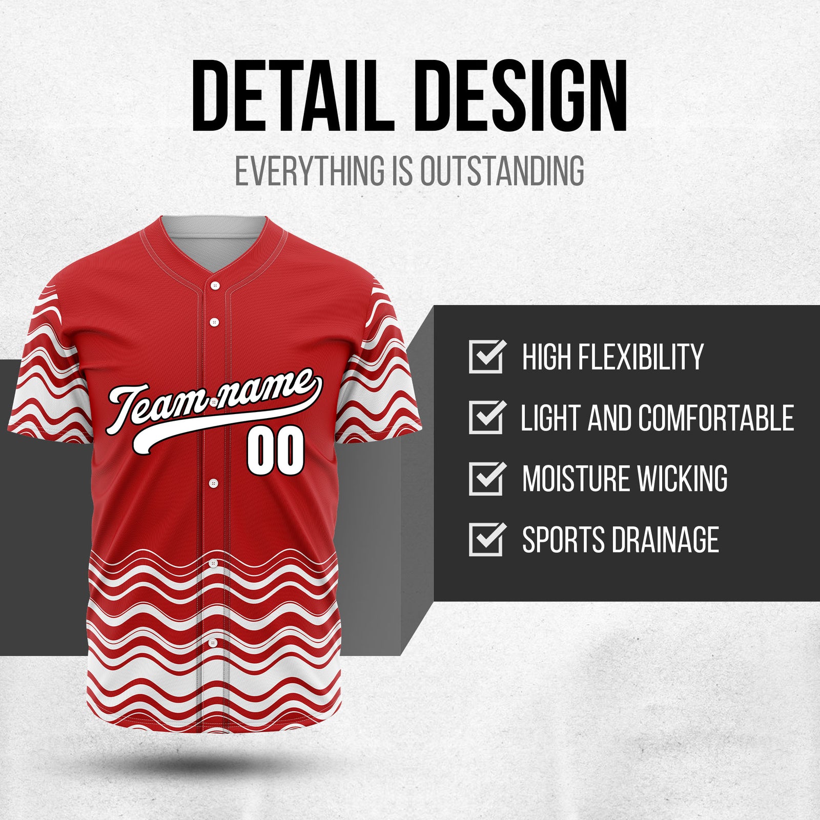 Custom Wave Red Baseball Sports Jerseys Personalized Uniform with Name & Number