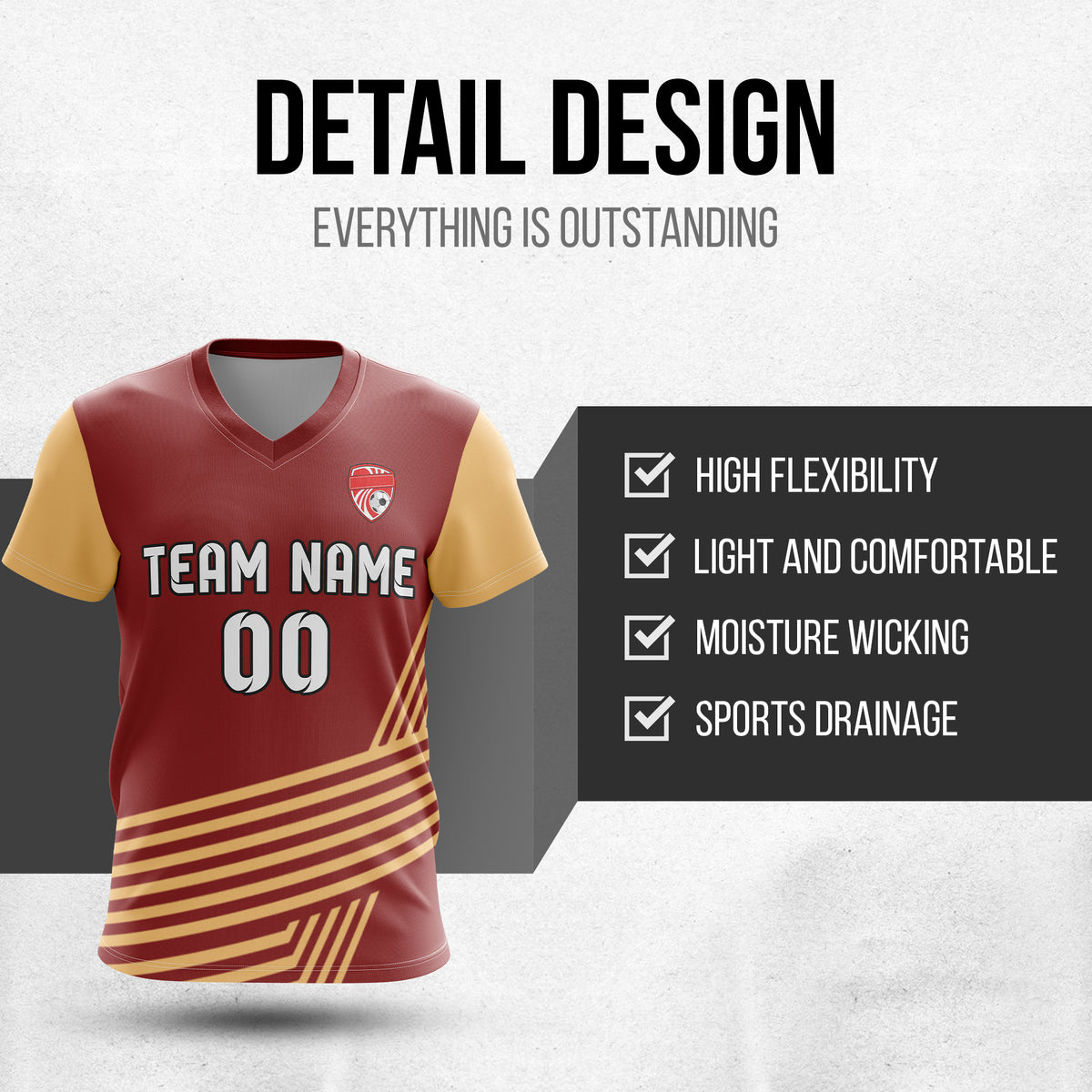 Custom Rapid Line V-Side Pattern Red Soccer sport Tops Jersey