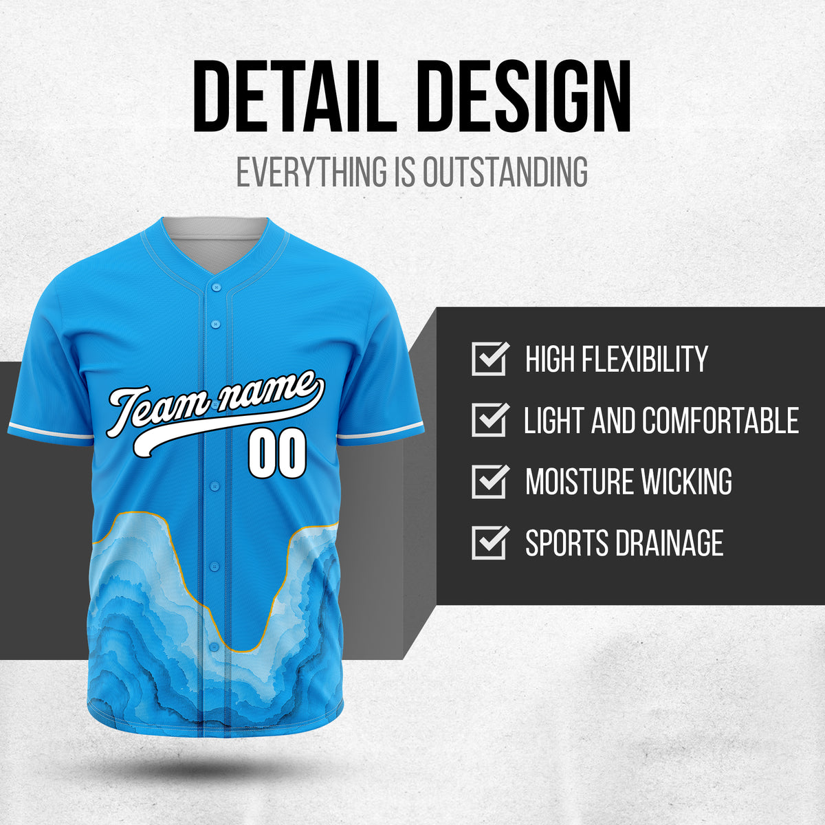 Custom Blue Wave Baseball Sports Jersey Personalized Uniform with Name & Number