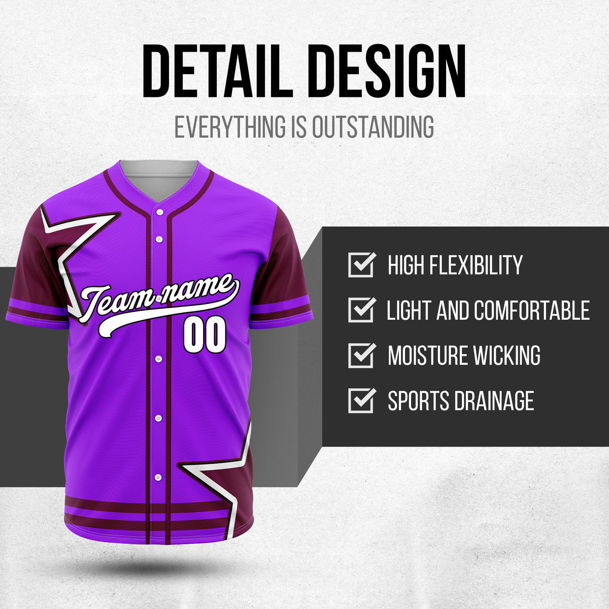 Custom Star Classic Baseball Purple Sports Jersey Personalized Uniform with Name & Number