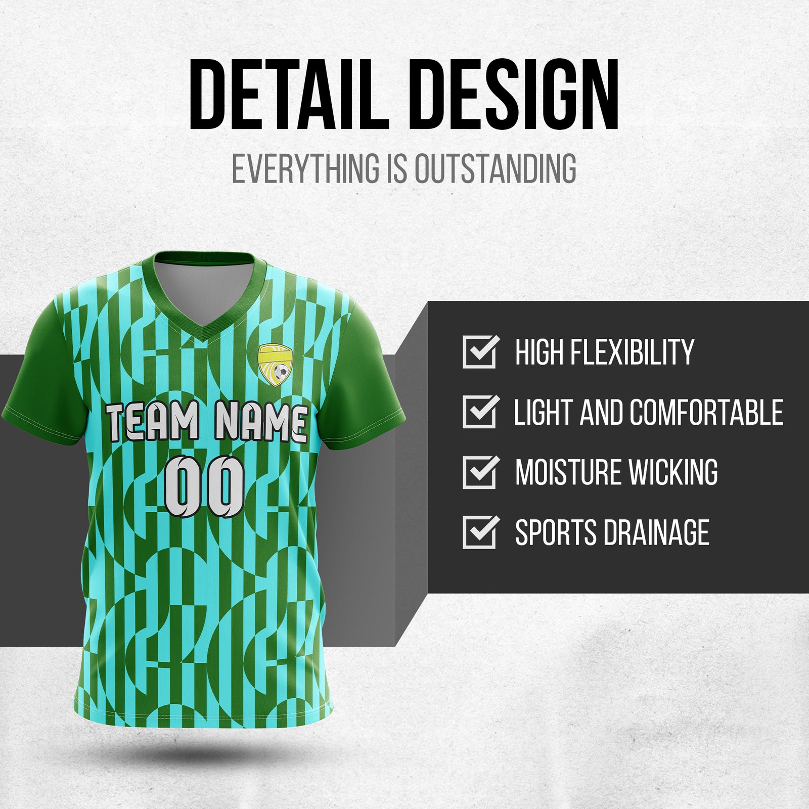 Custom Pulse Grid V-Full Pattern Green Soccer sport Tops Jersey