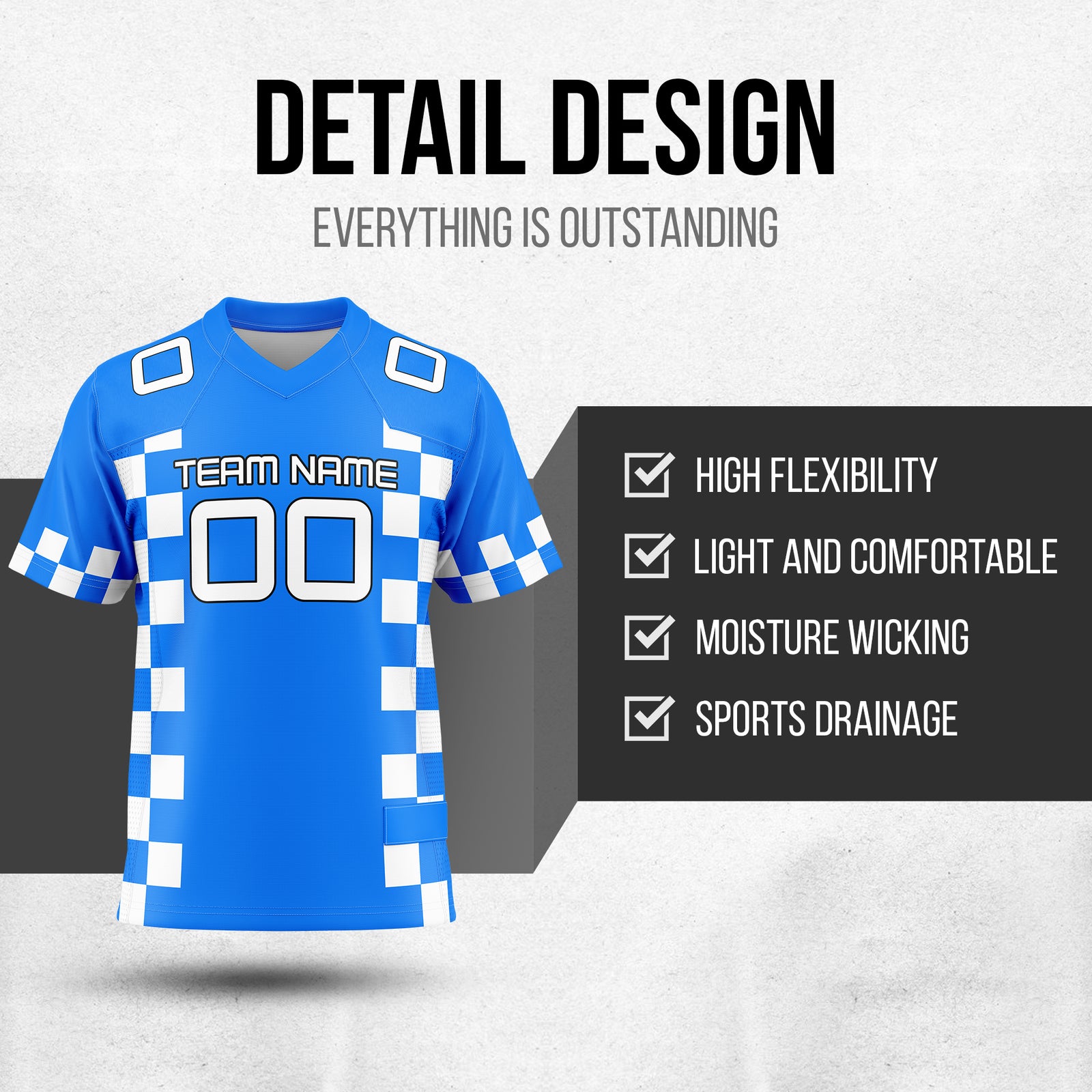 Custom Elite Side Block Pattern Blue Mesh Authentic Football Jersey