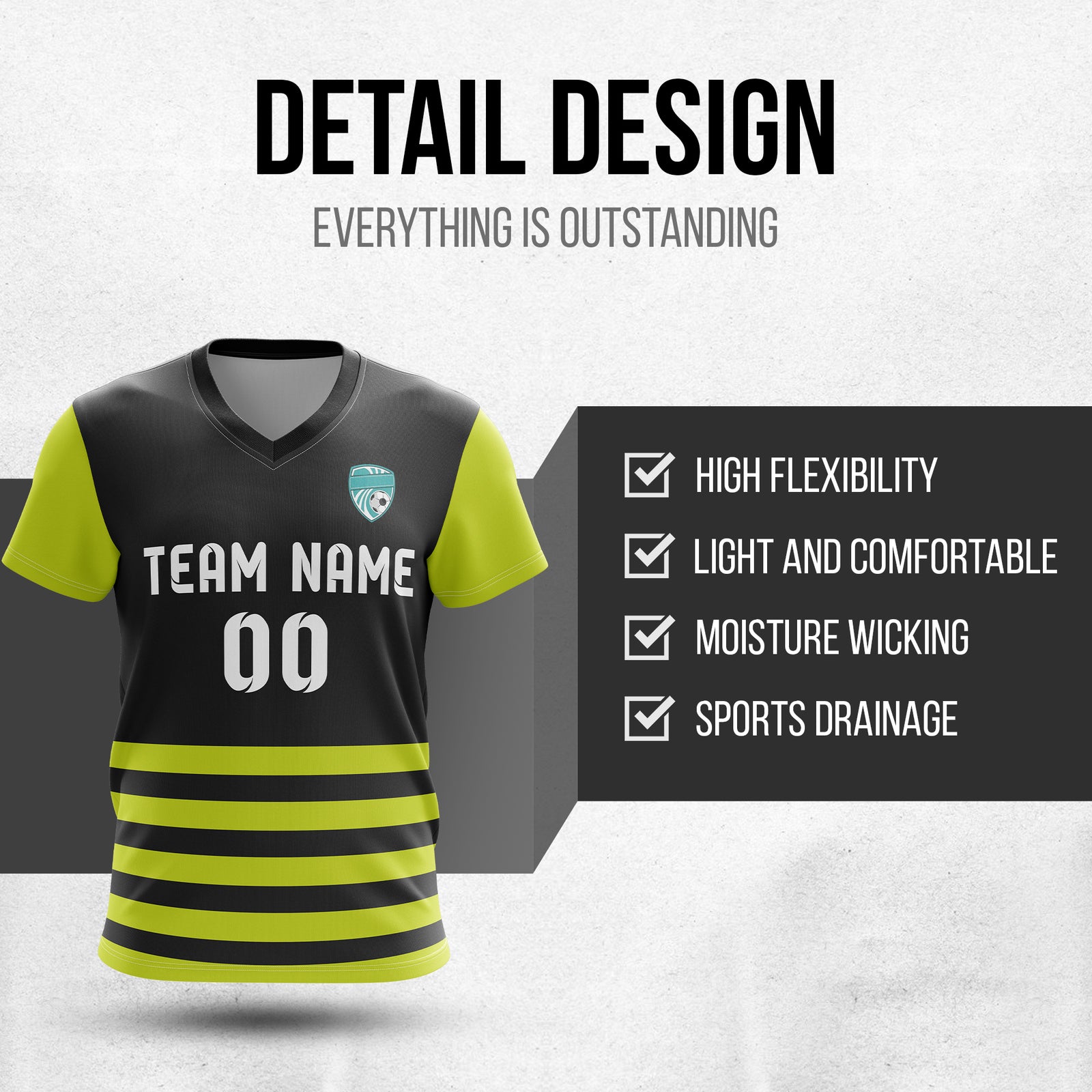 Custom BaseLine V Stripe Pattern Black Soccer sport Tops Jersey