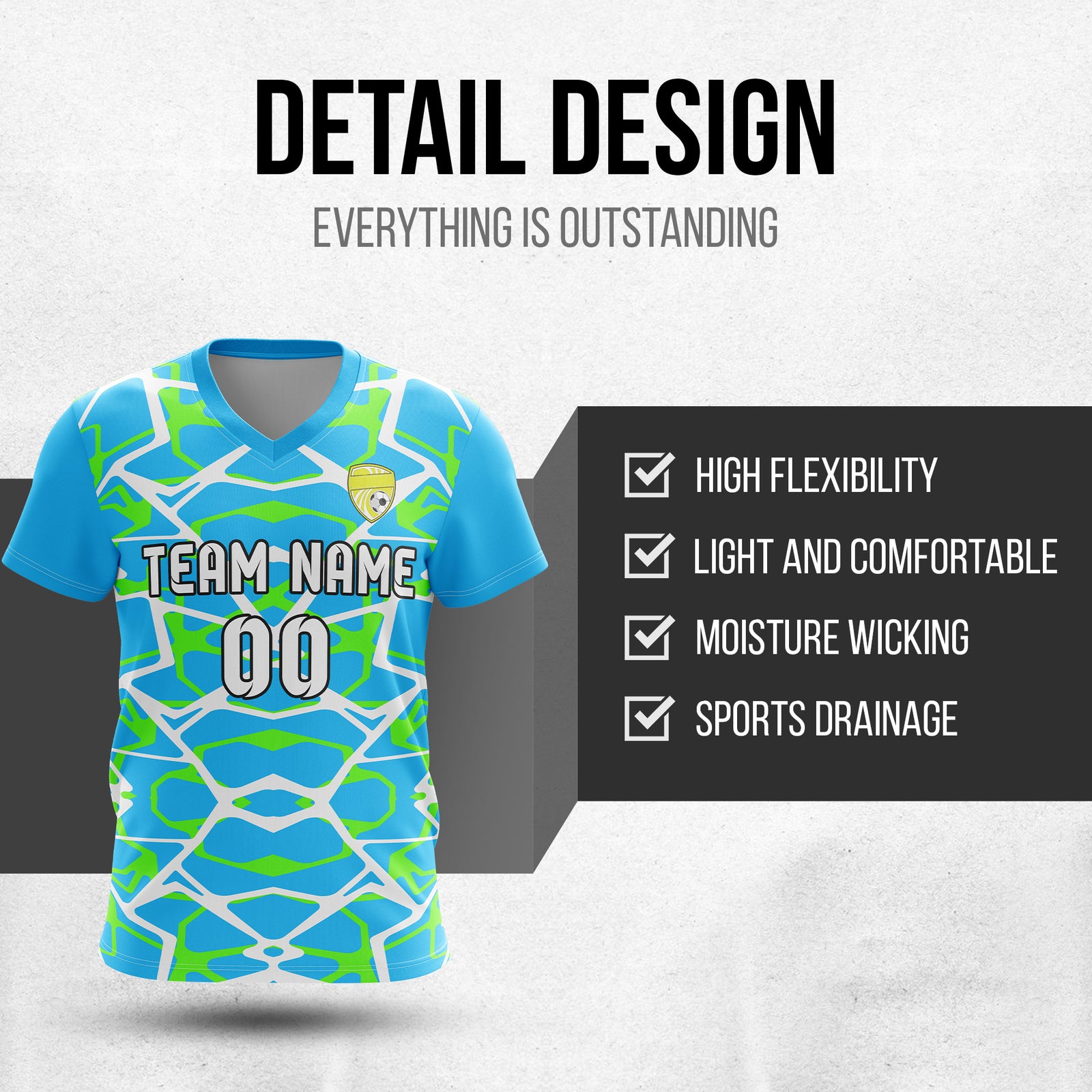 Custom Wild Pulse V-Full Pattern Blue Soccer sport Tops Jersey