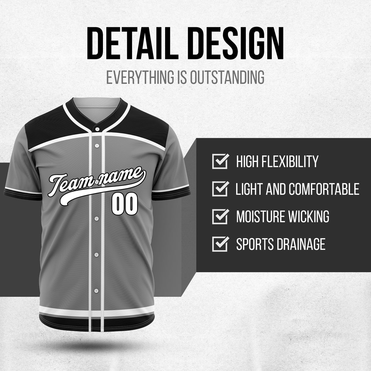 Custom Marquee Classic Baseball Grey Sports Jersey Personalized Uniform with Name & Number
